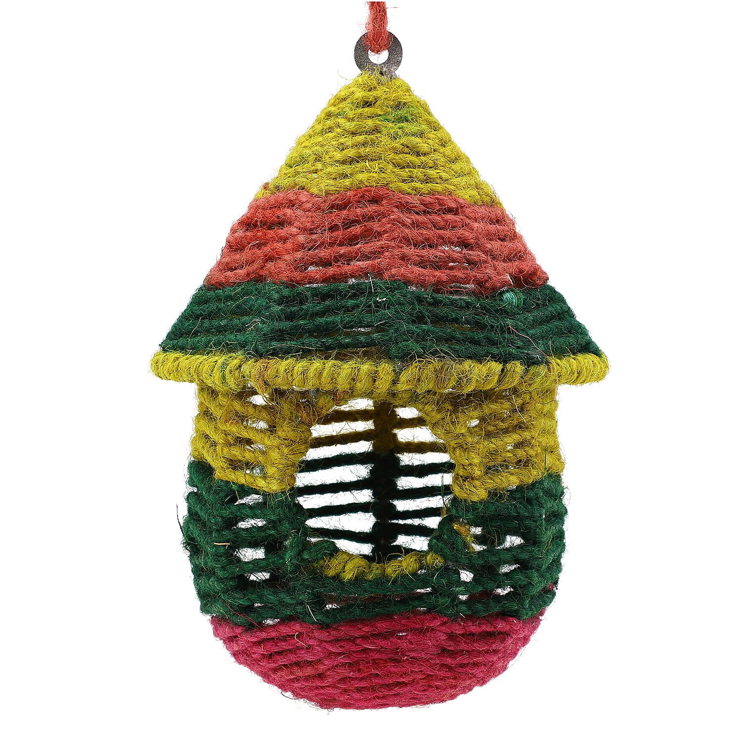 Rattan Weaved Hut Shape Steel Bird House - Natural