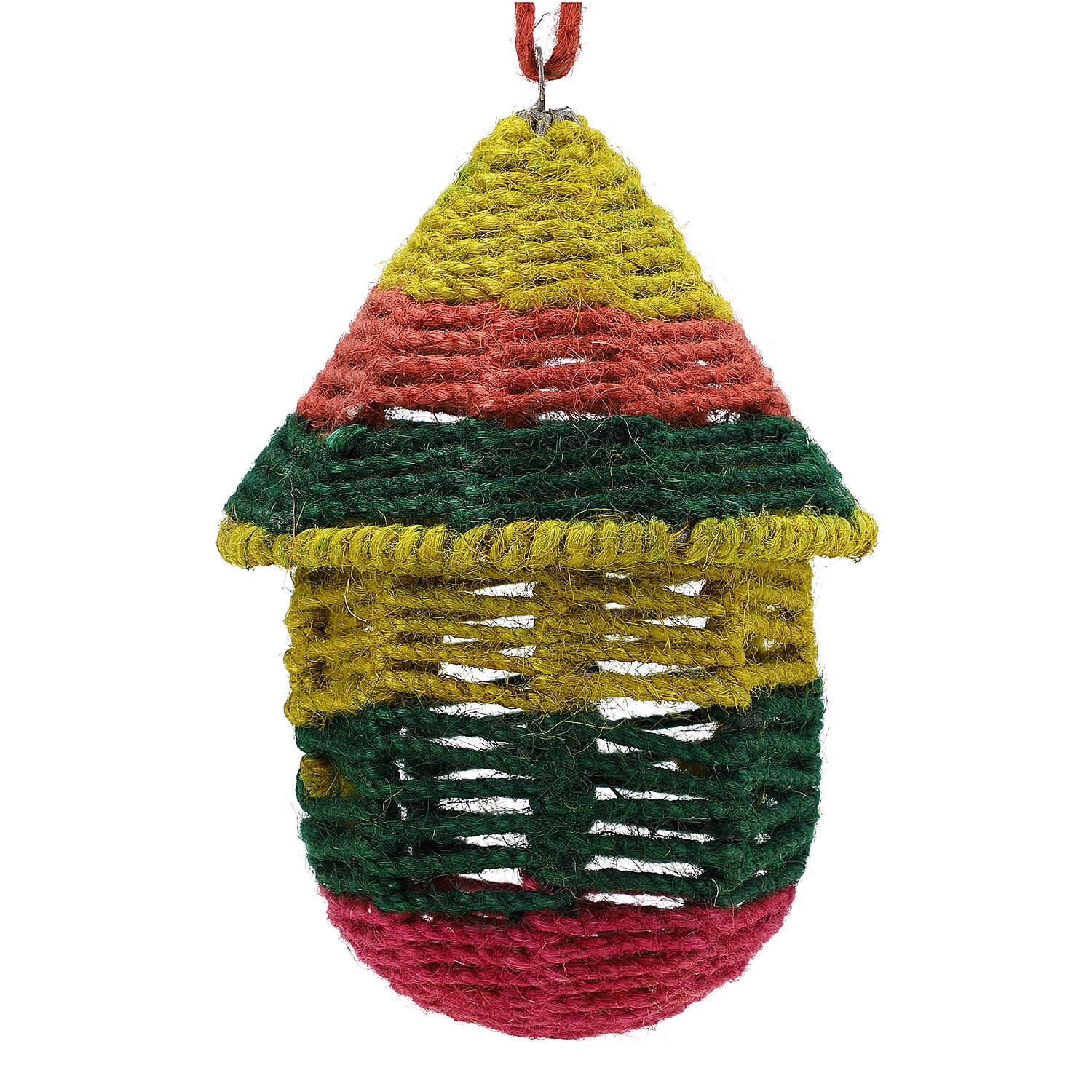 Rattan Weaved Hut Shape Steel Bird House - Natural