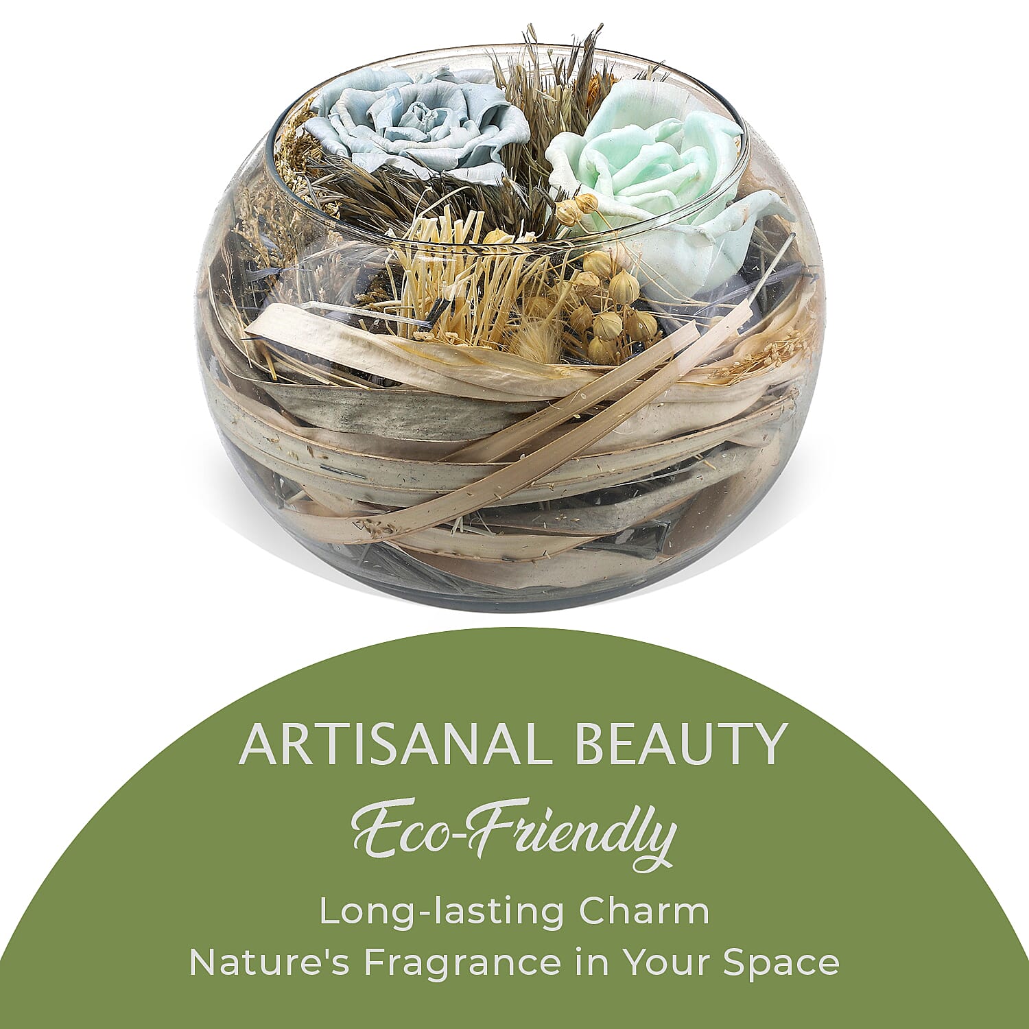 Fresh Dried Arrangement in Glass Bowl Sola Thai Rose - Light Green