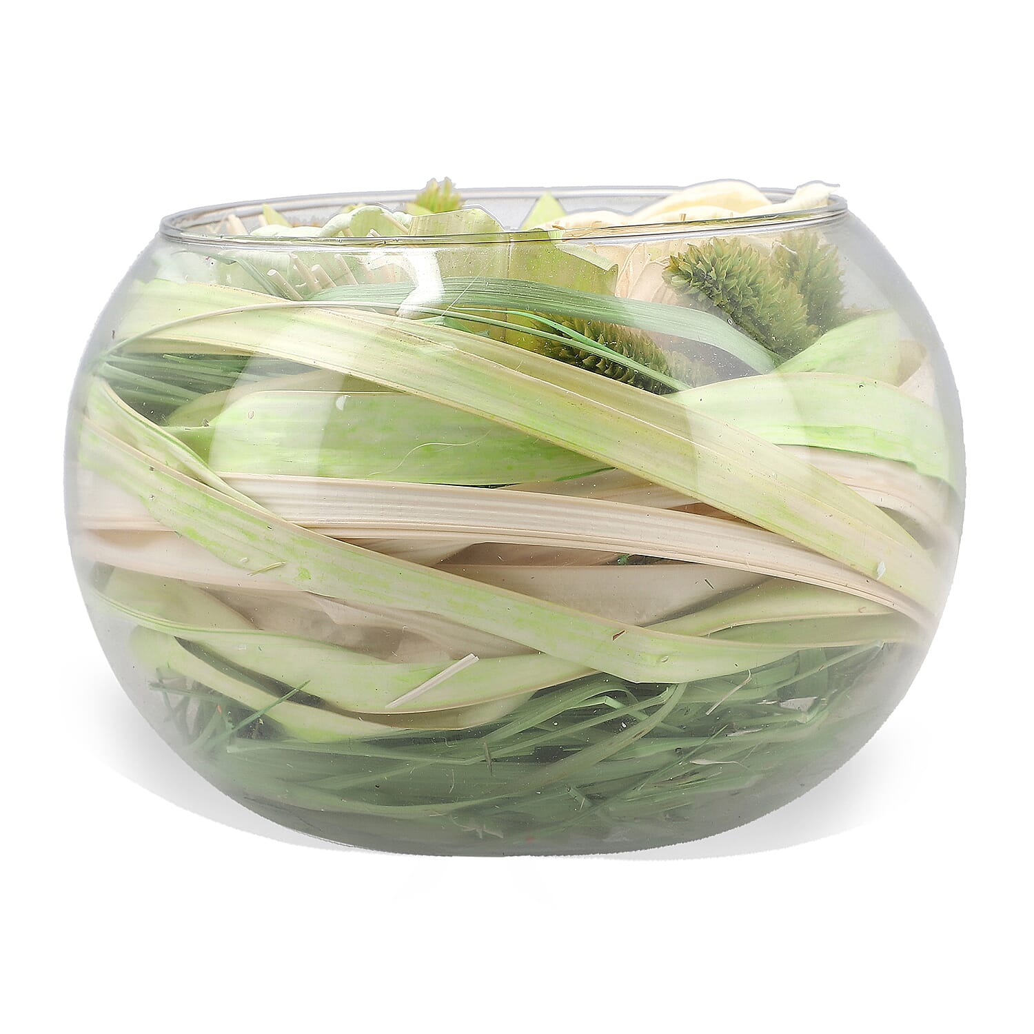 Fresh Dried Arrangement in Glass Bowl Sola Thai Rose - Light Green