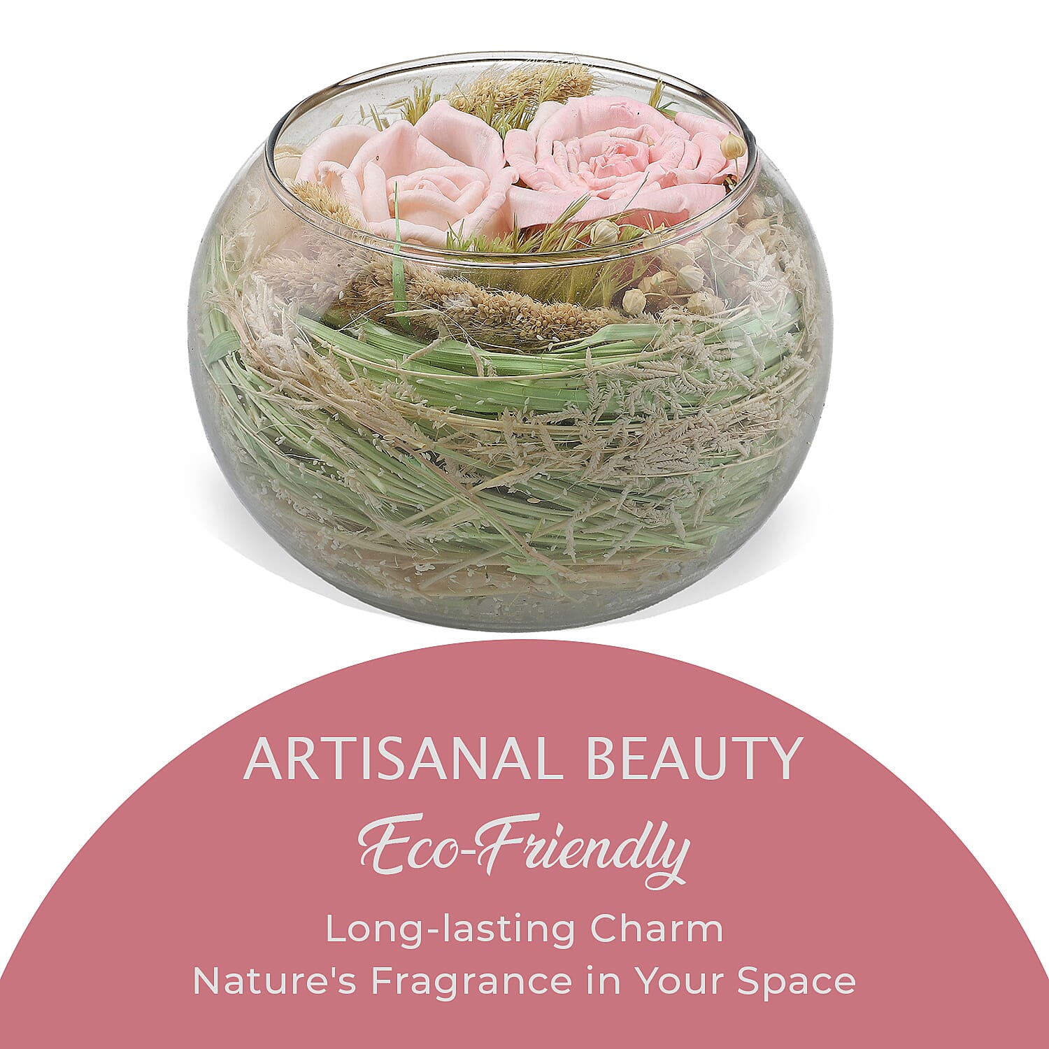 Fresh Dried Arrangement in Glass Bowl Sola Thai Rose - Light Pink