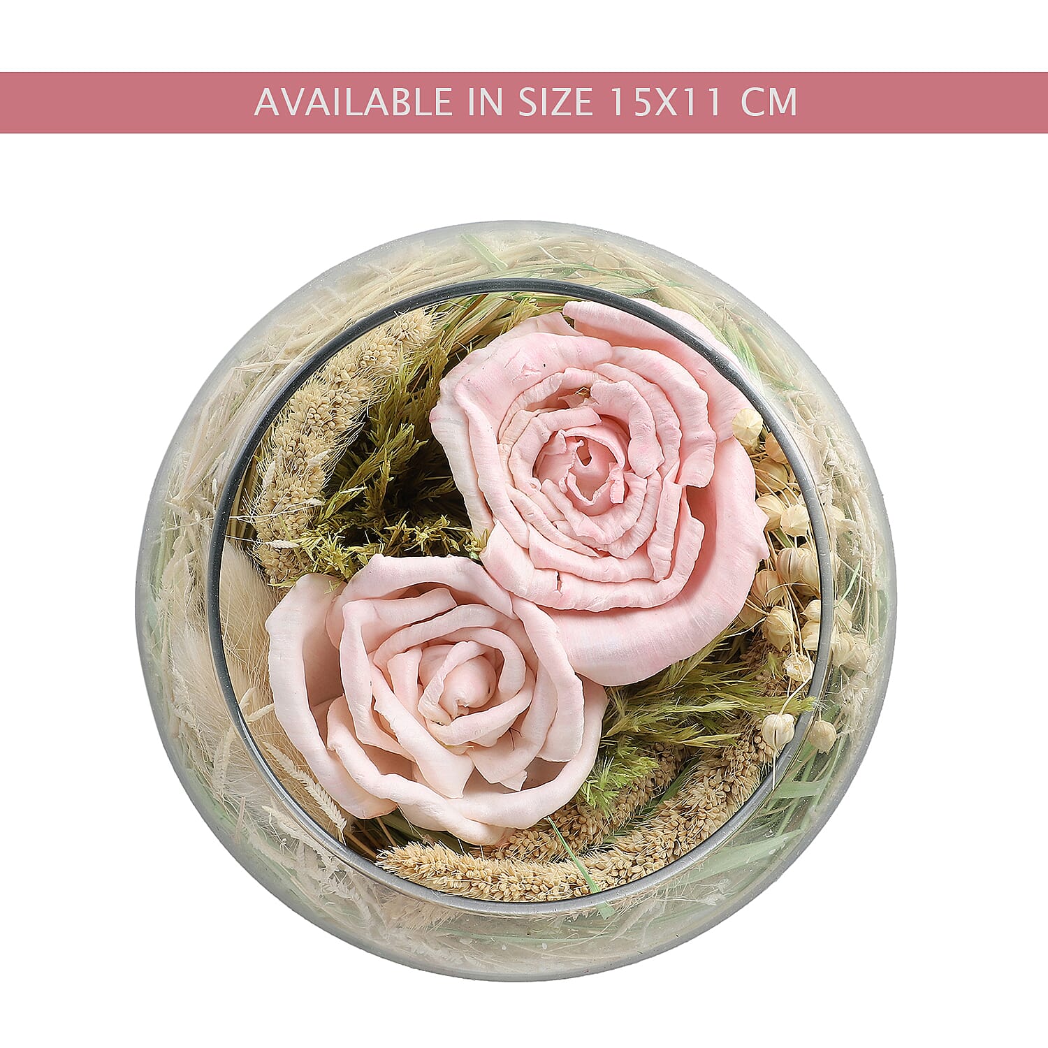 Fresh Dried Arrangement in Glass Bowl Sola Thai Rose - Light Pink