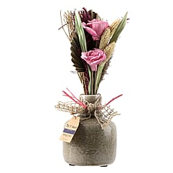 Ceramic Pot Arrangement with Bottom Grass and Sola Thai Rose - Yellow