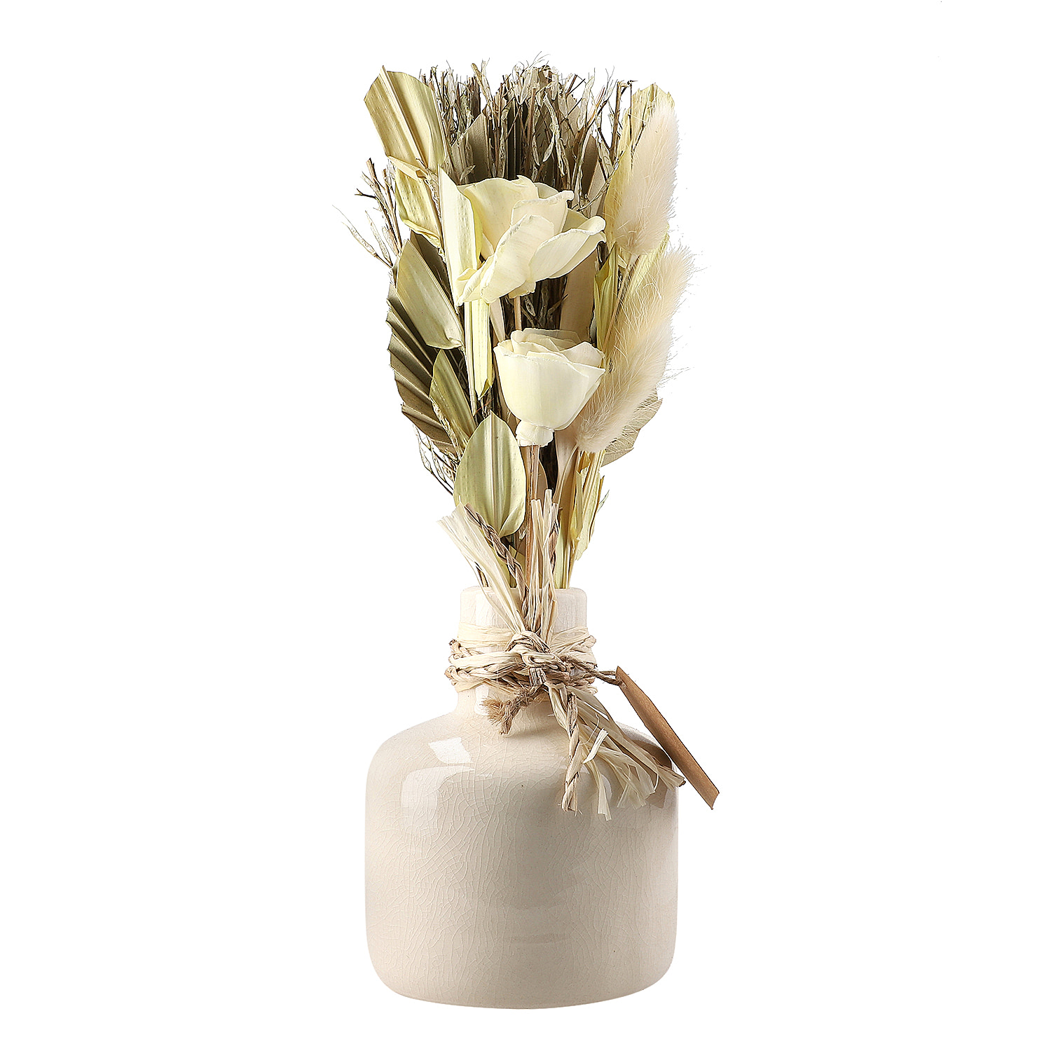 Ceramic Pot Arrangement with Bottom Grass and Sola Thai Rose - Yellow
