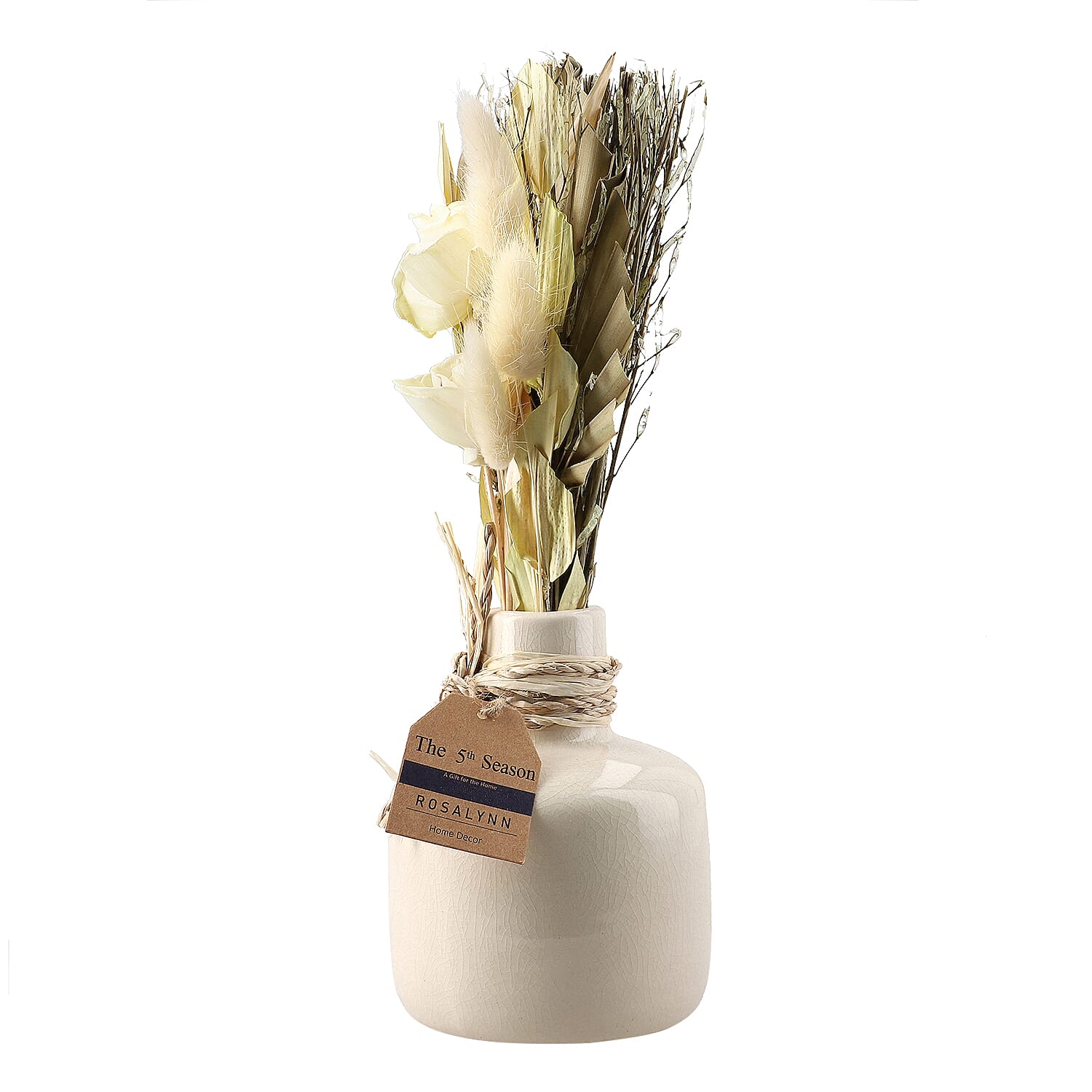 Ceramic Pot Arrangement with Bottom Grass & Sola Thai Rose (30 cm) - Yellow
