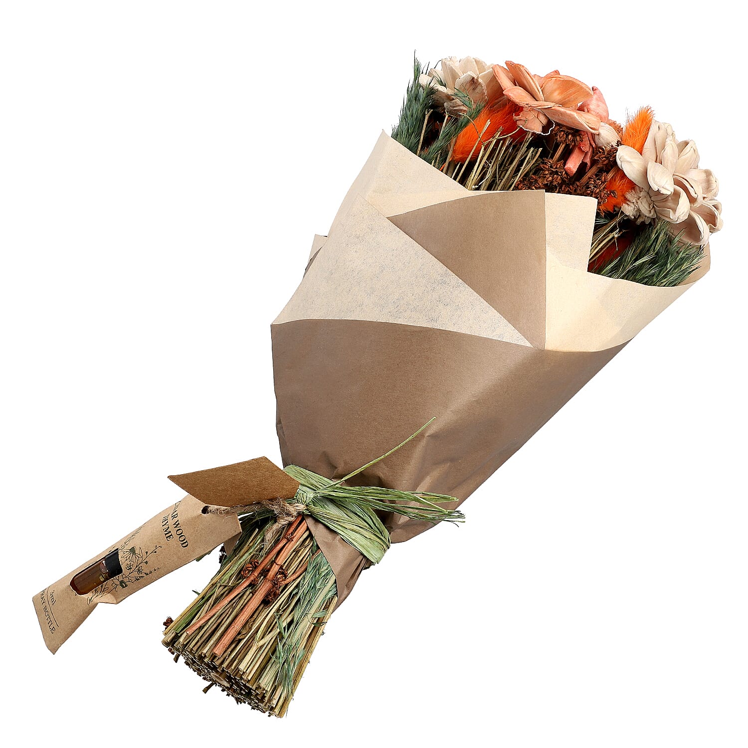 Hand Tied Small Round Bouquet With Spray Bottle - Brown and Red