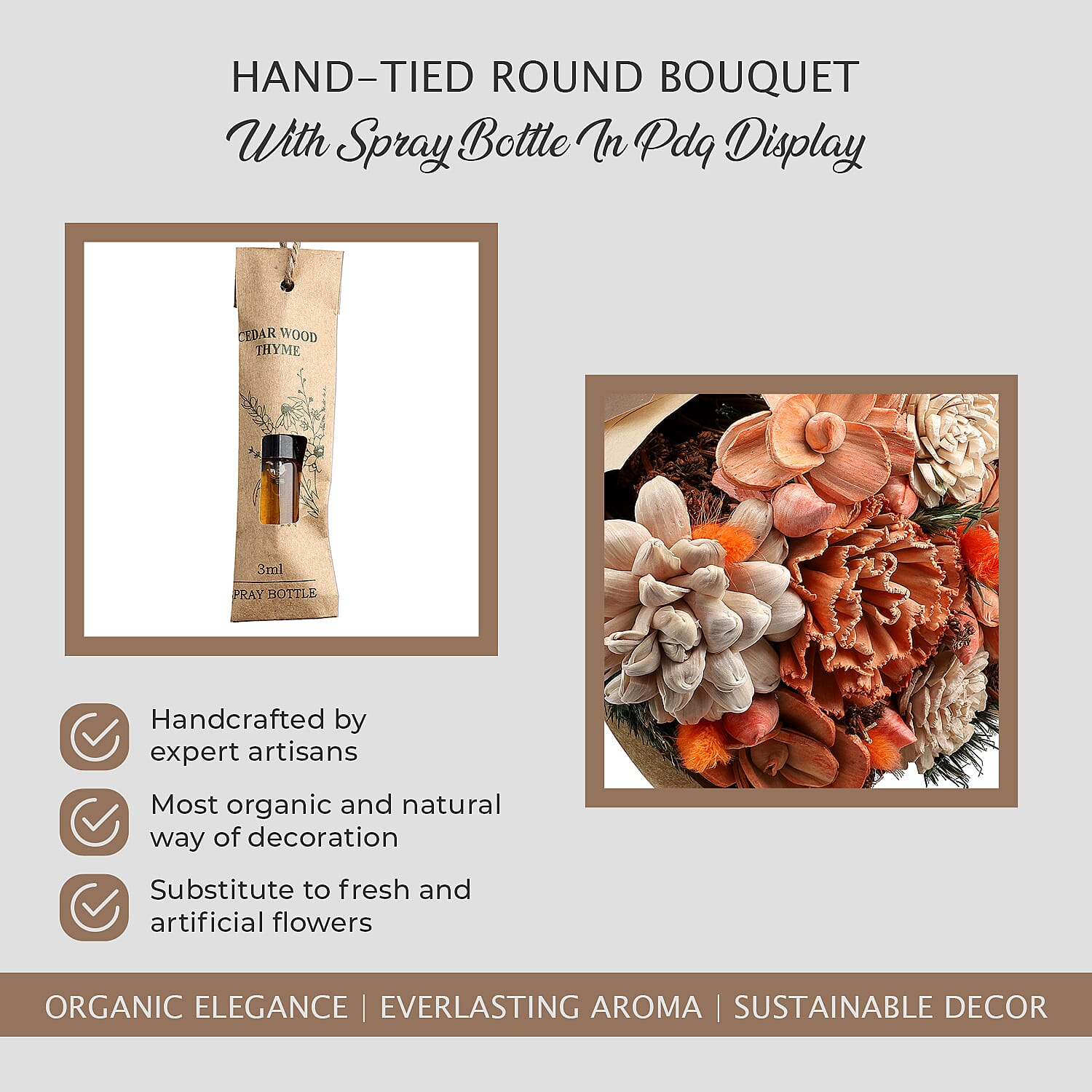 Hand Tied Small Round Bouquet With Spray Bottle - Brown and Red