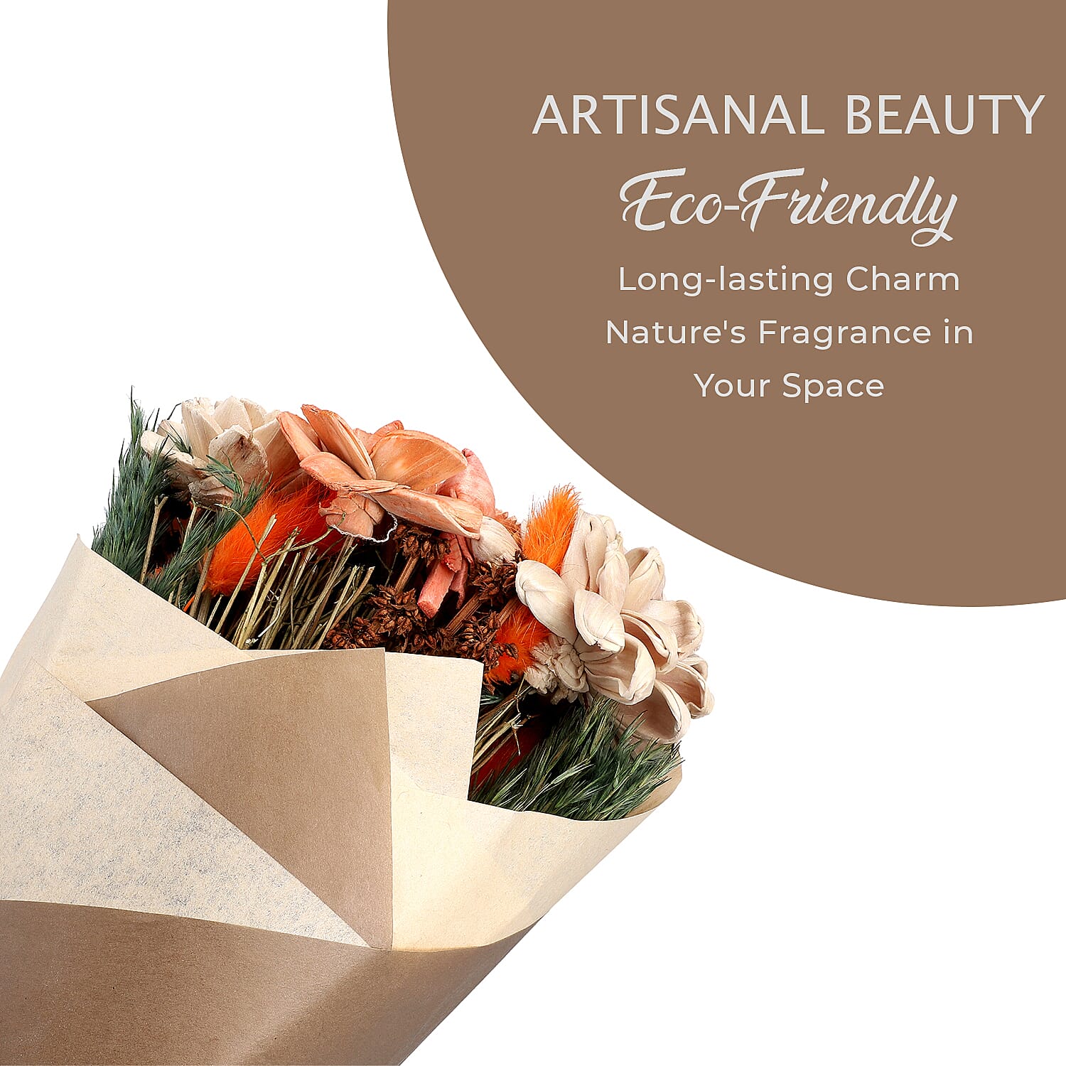 Hand Tied Small Round Bouquet With Spray Bottle - Brown and Red