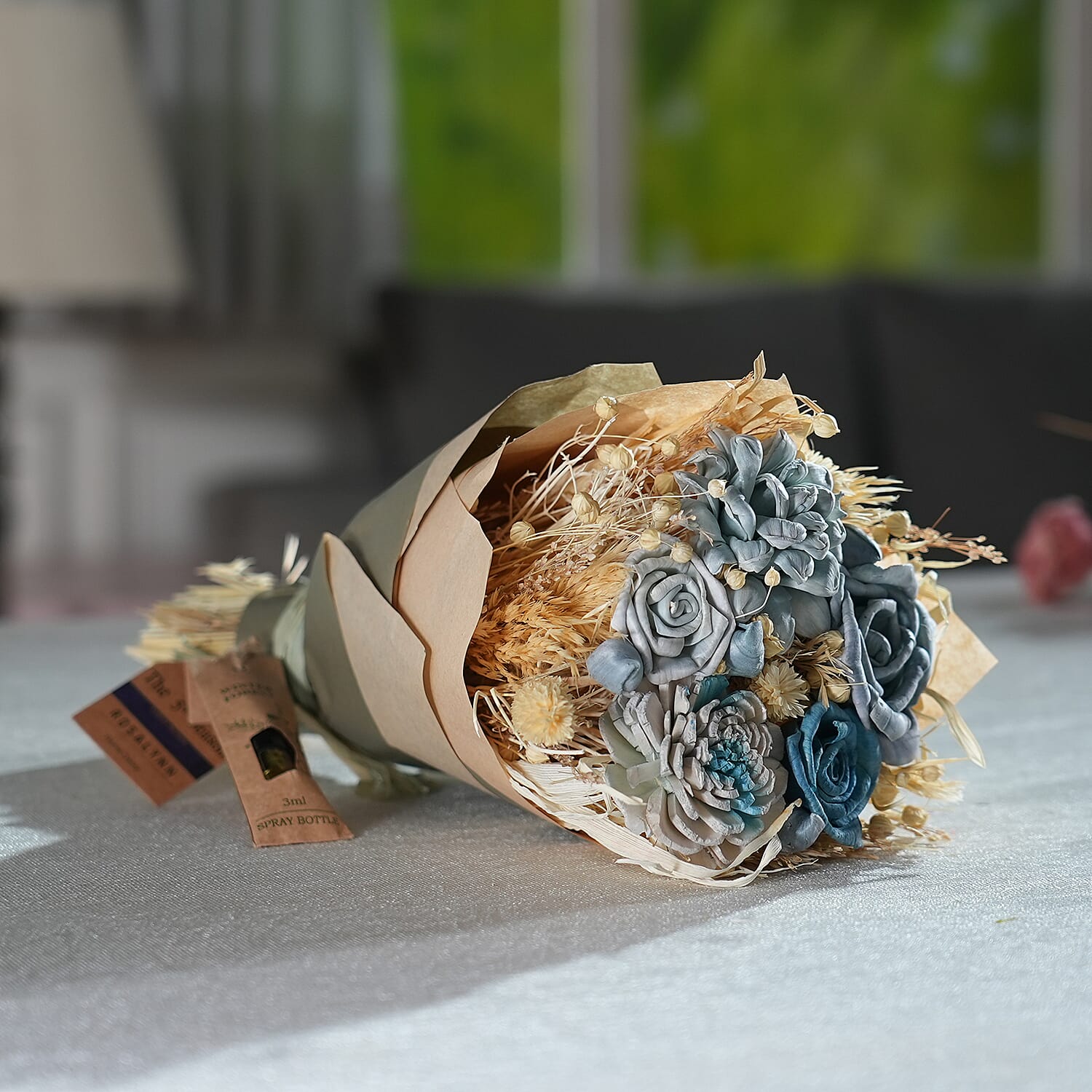 Hand Tied Round Bouquet with Spray Bottle - Winter Frost