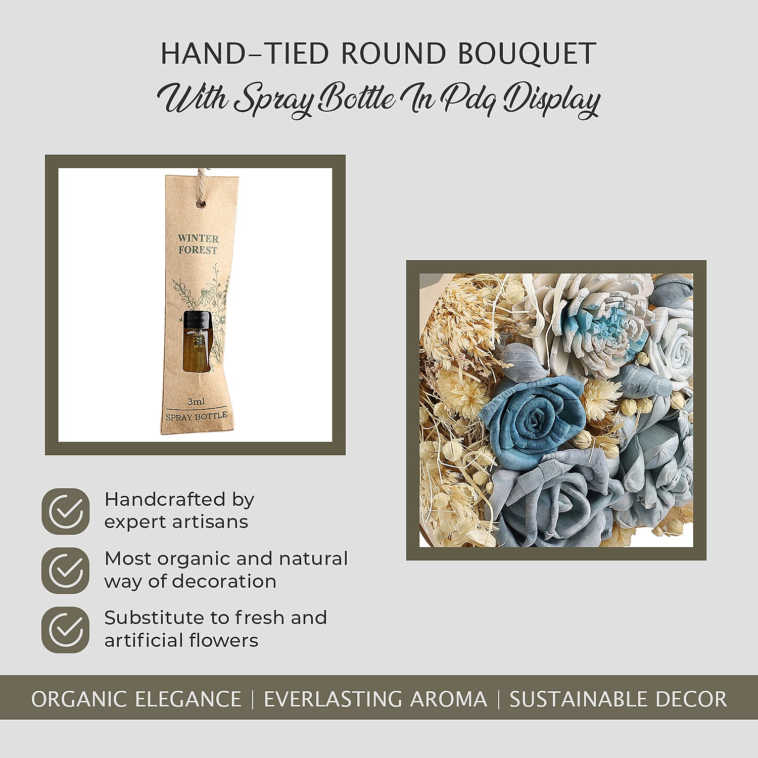 Hand Tied Round Bouquet with Spray Bottle - Winter Frost