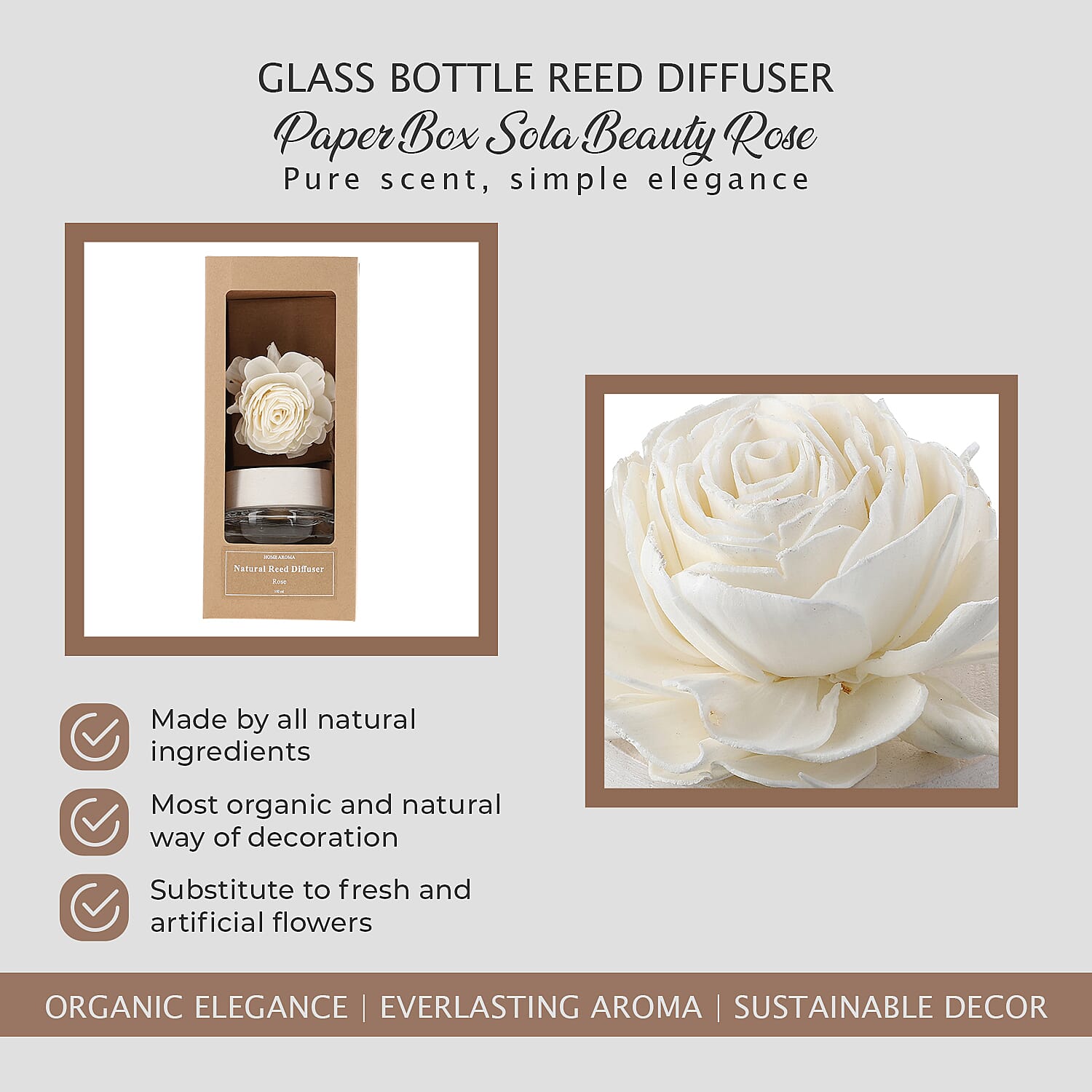Natural Aroma Diffuser with Sola Beauty Rose - 100ml