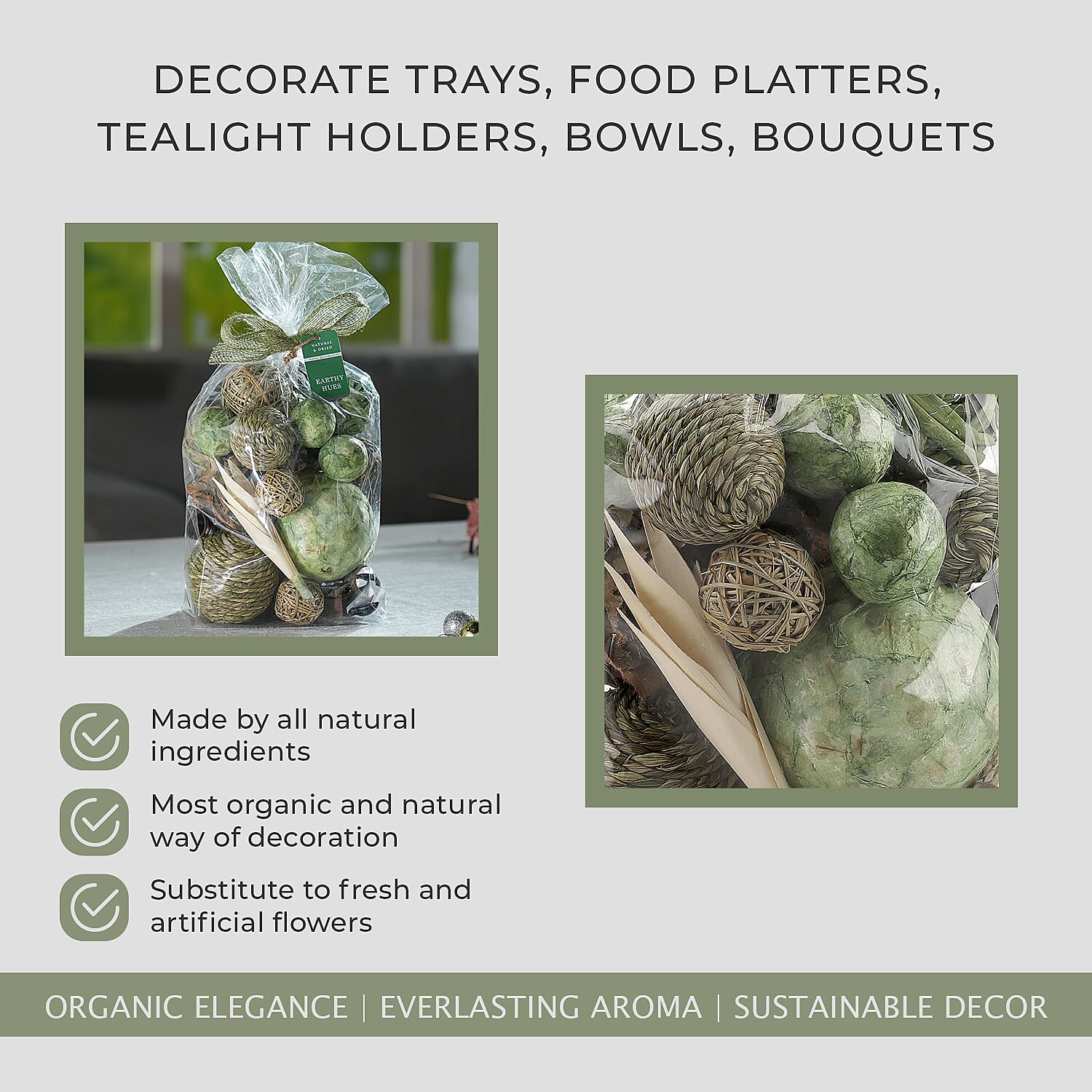 Table Decoration (Size 18x26x1 cm) - Green & Brown