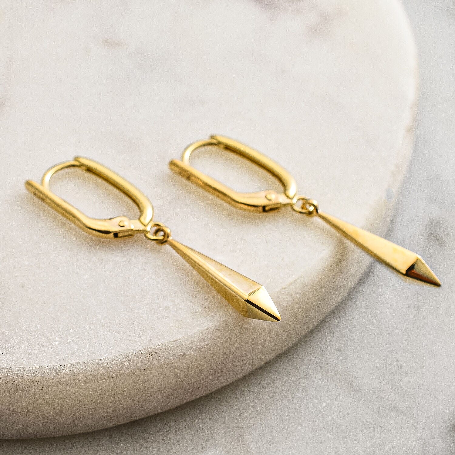 Designer Closeout - 9K Yellow Gold Plain Drop Lever Back Earrings