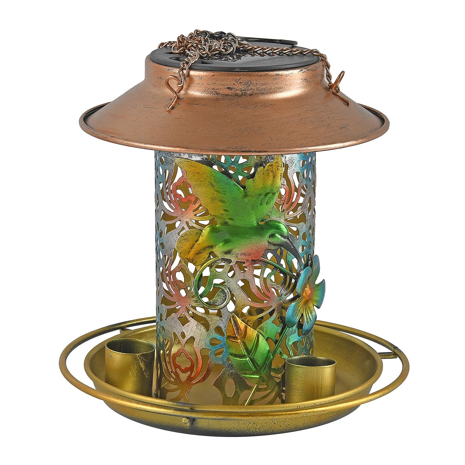 Solar Powered Bird Feeder Lamp with IP65 Waterproof (Size 36x18 cm) - Bronze