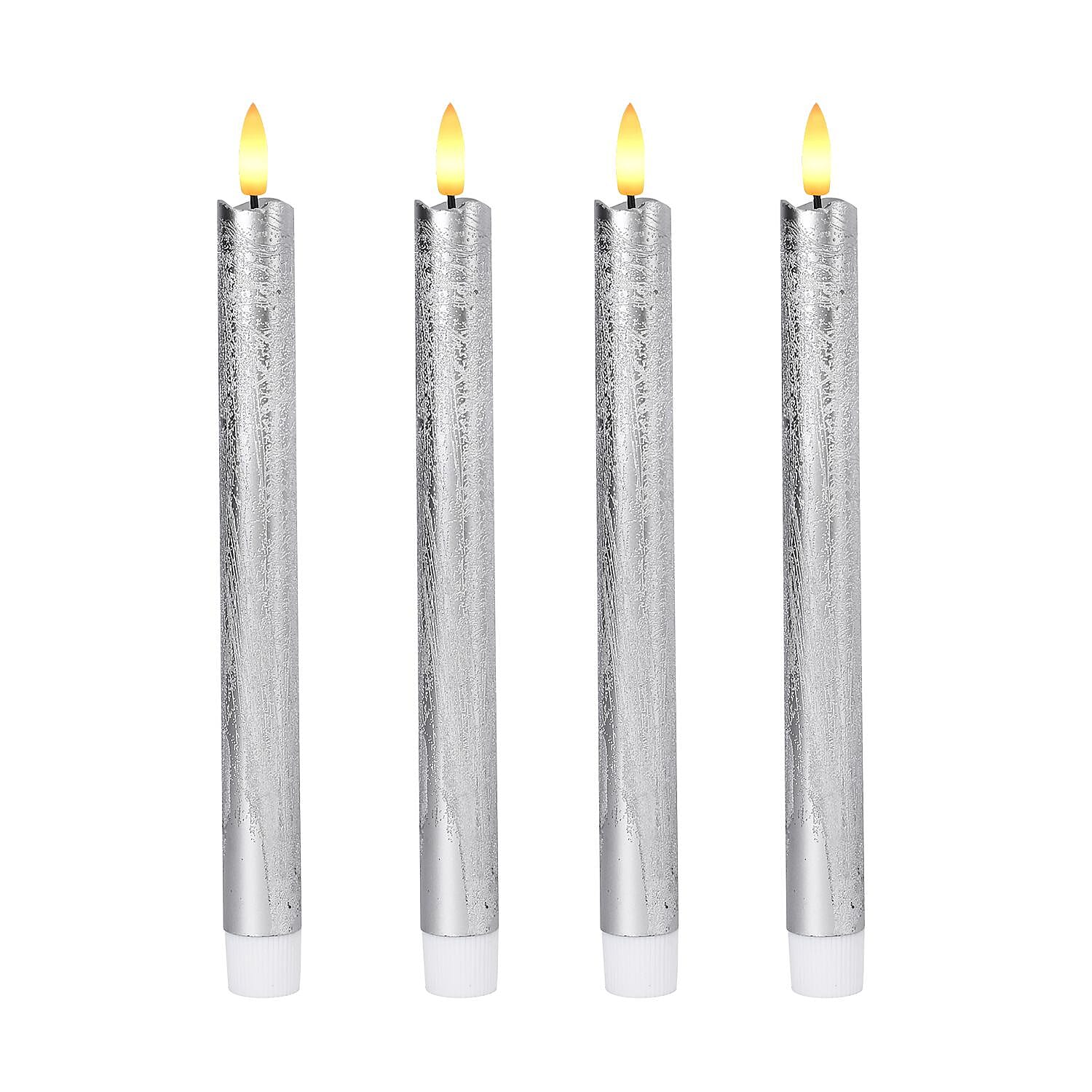 Set of 4 Flameless LED Candles (2 AAA Batteries,Not Incl.) - Silver