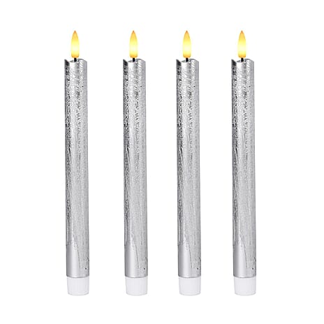 Set of 4 Flameless LED Candles (2 AAA Batteries,Not Incl.) - Silver