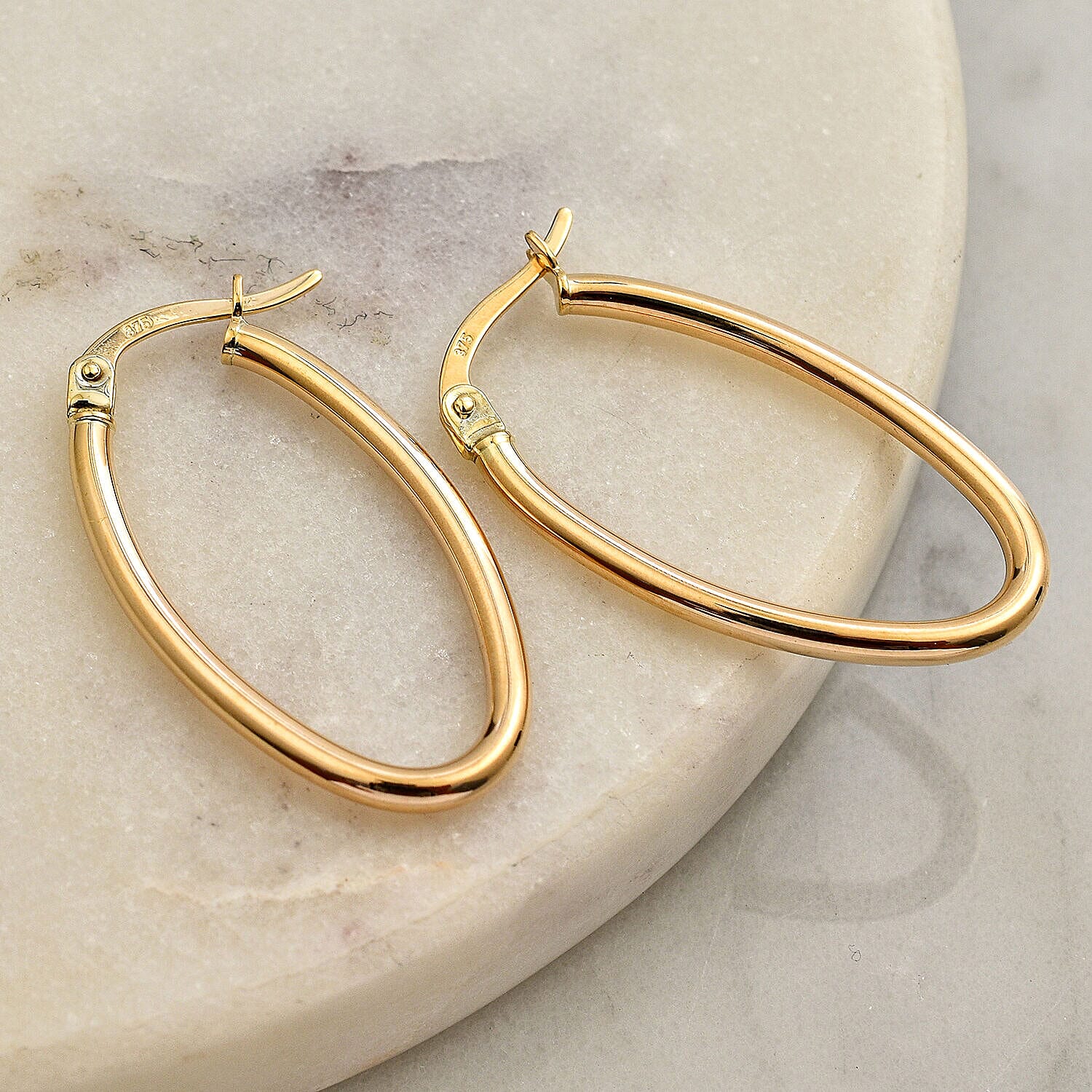 9K Yellow Gold Slim Oval Hoop Earrings