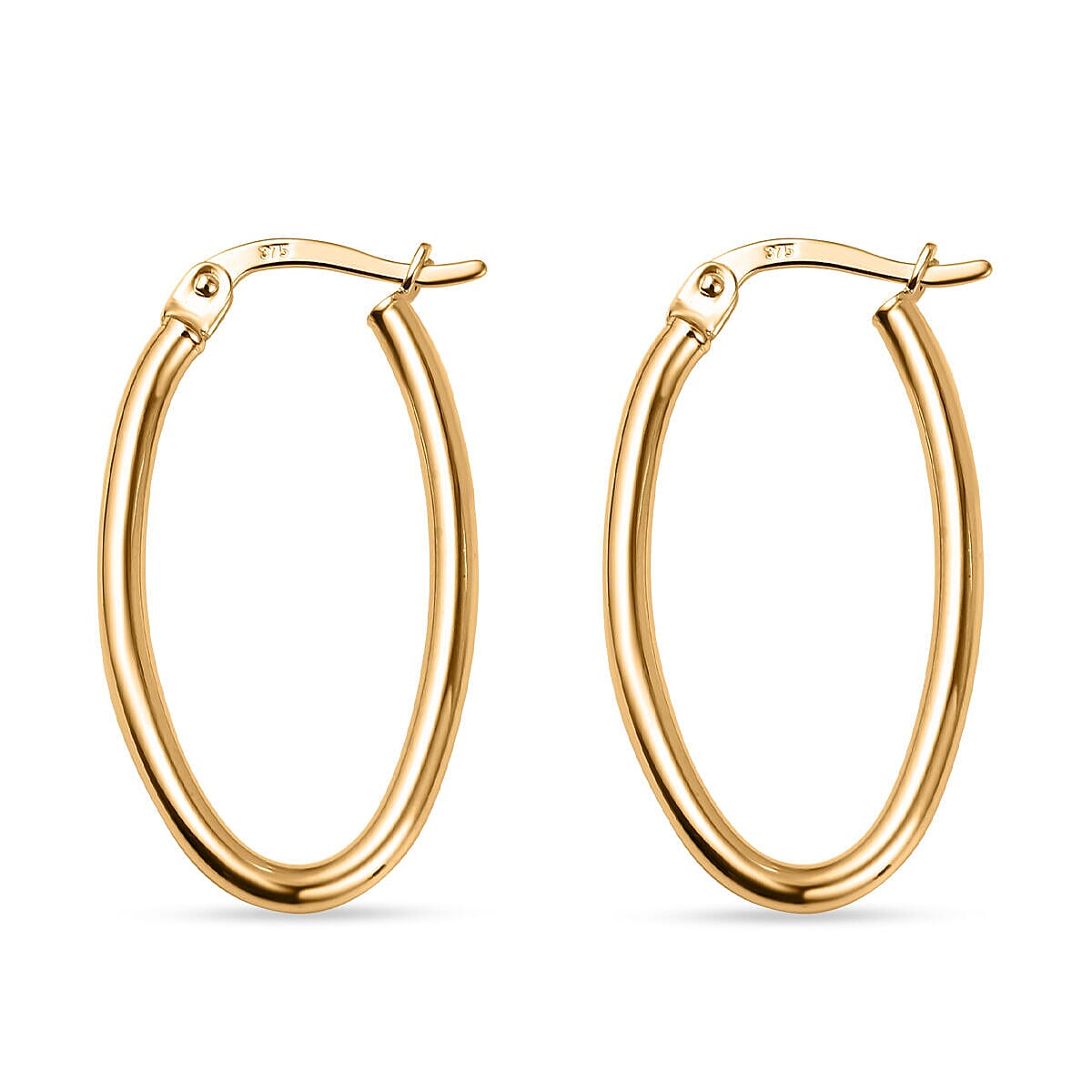 9K Yellow Gold Slim Oval Hoop Earrings