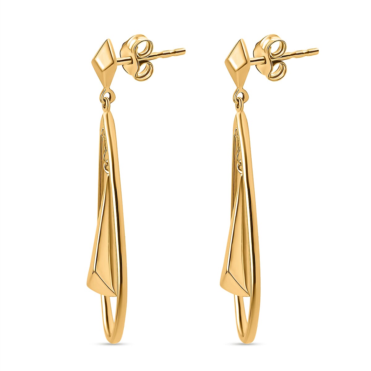 Las Vegas Closeout Deal - 9K Yellow Gold Geometric Trance Dangle Earrings