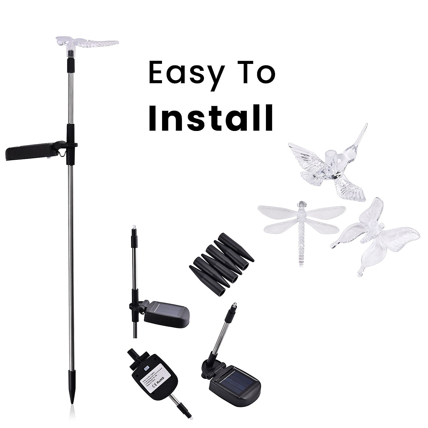 Pack of 6 - Butterfly, Hummingbird & Dragonfly Solar Powered Lawn Lights (Size 53 cm) -White