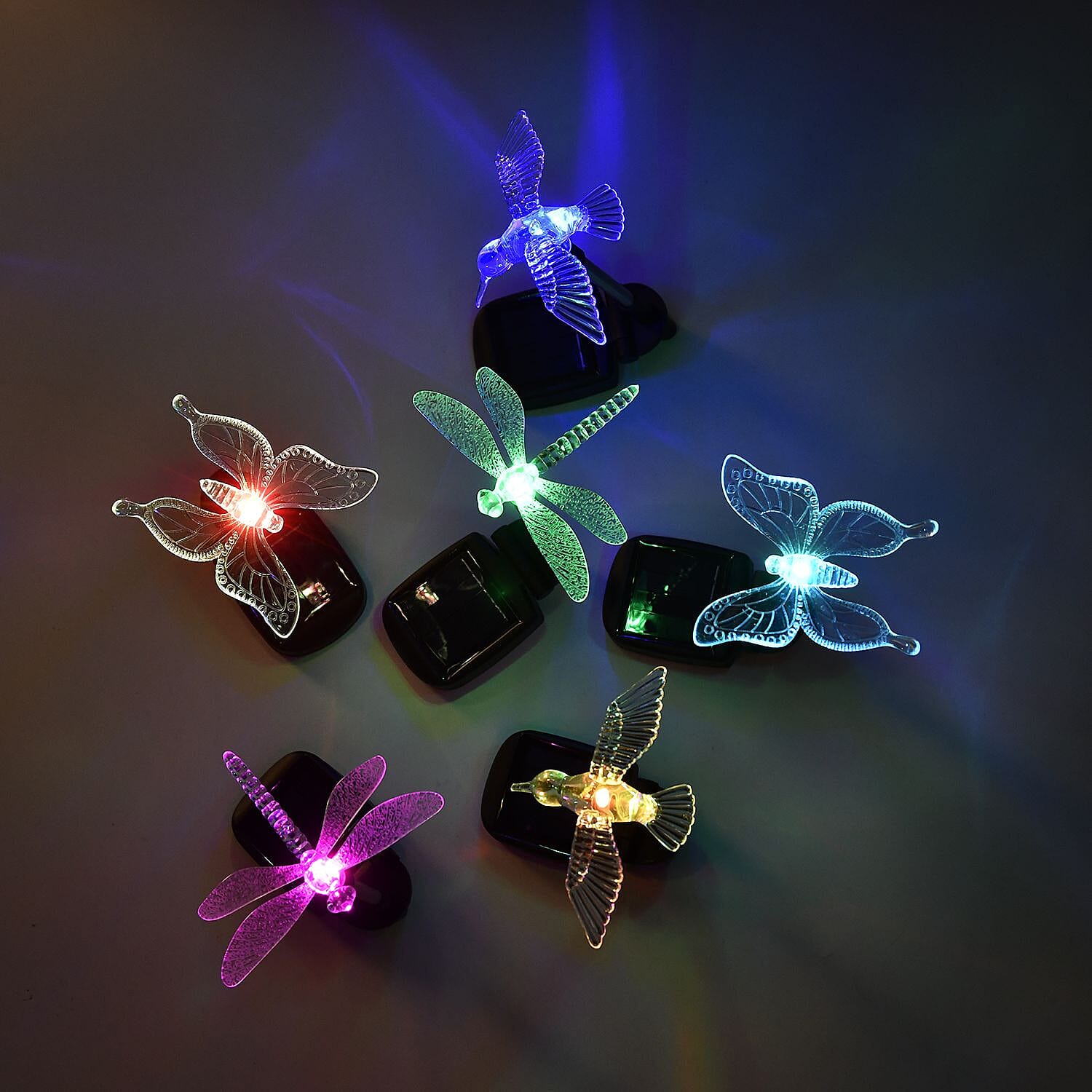 Pack of 6 - Butterfly, Hummingbird & Dragonfly Solar Powered Lawn Lights (Size 53 cm) -White