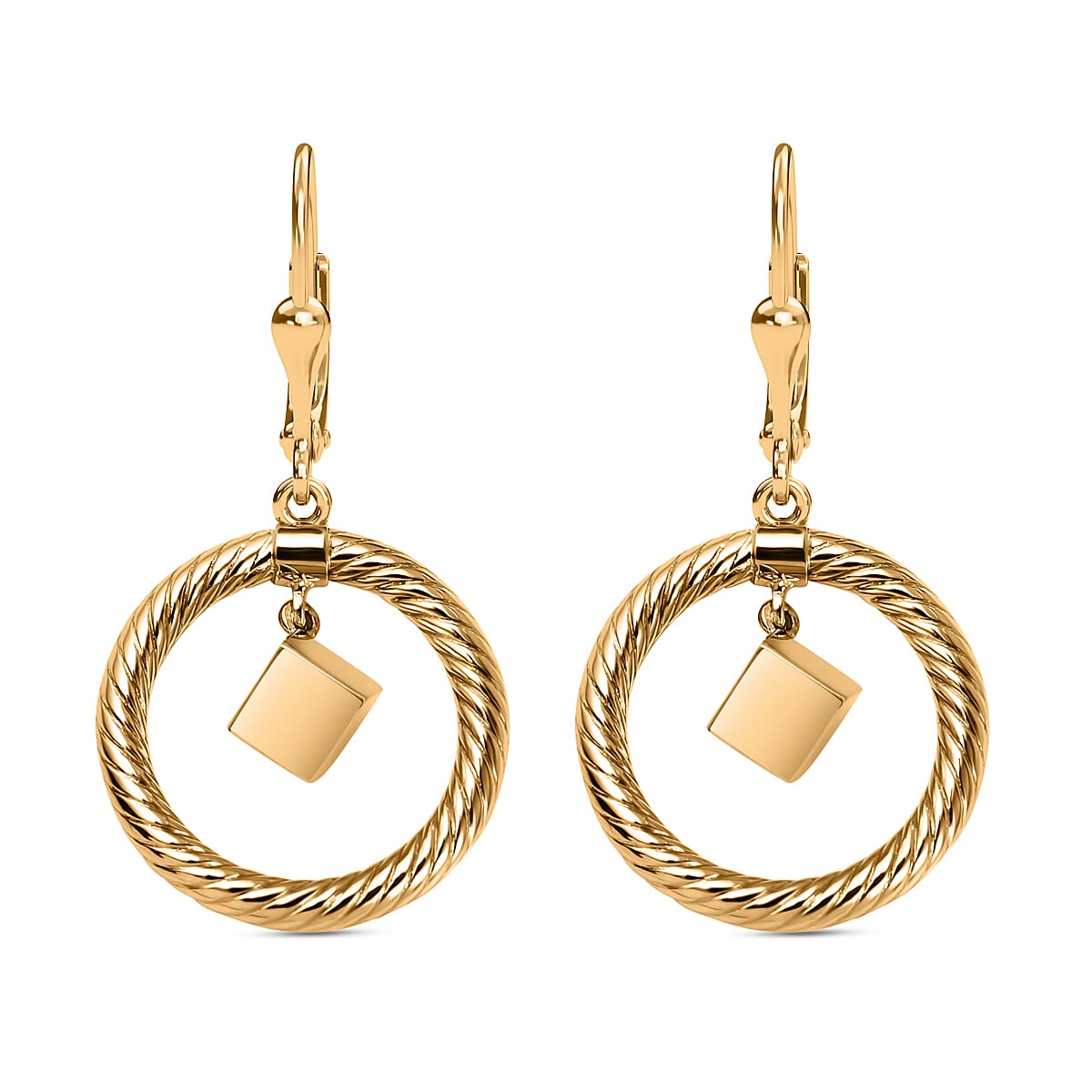 9K Yellow Gold Dangling Cube Earrings