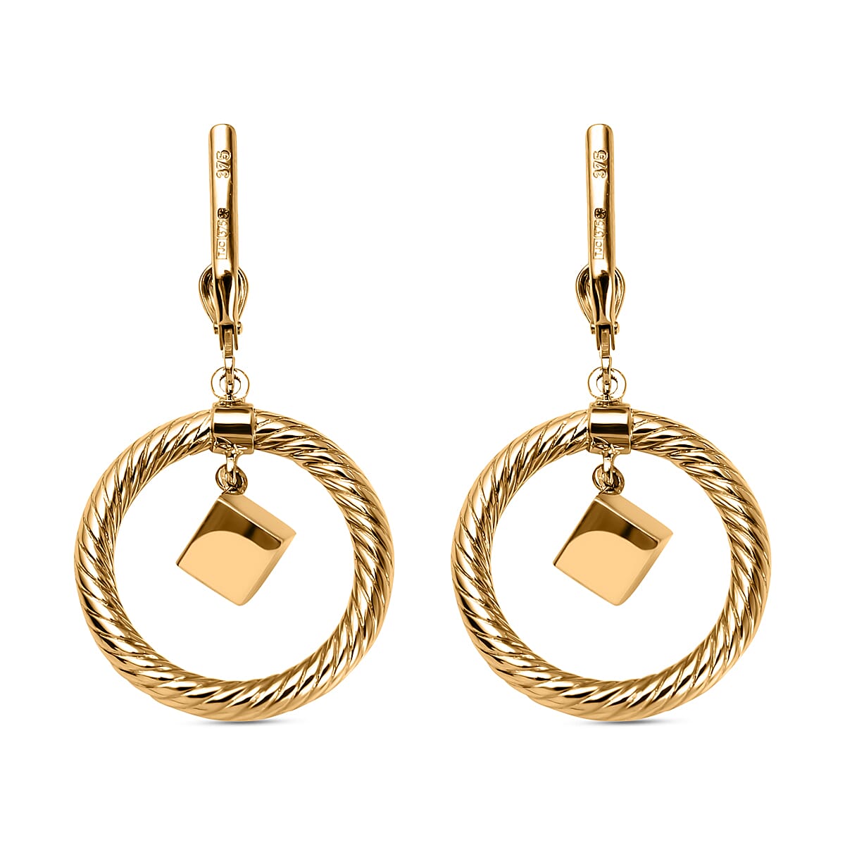 9K Yellow Gold Dangling Cube Earrings