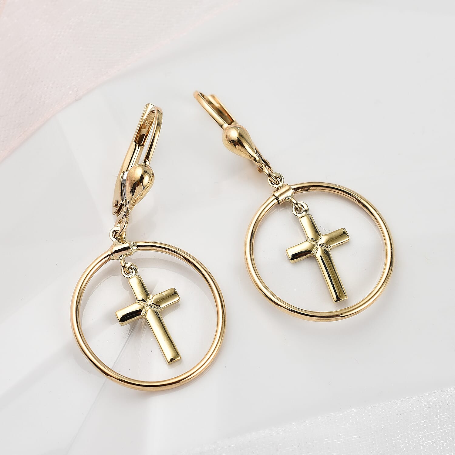 Hatton Garden Closeout - 9K Yellow Gold Dangle Cross Charm Earrings