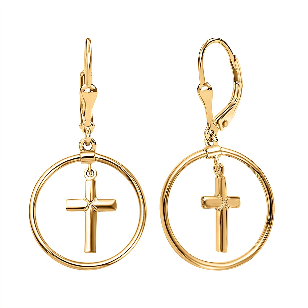Hatton Garden Closeout - 9K Yellow Gold Dangle Cross Charm Earrings