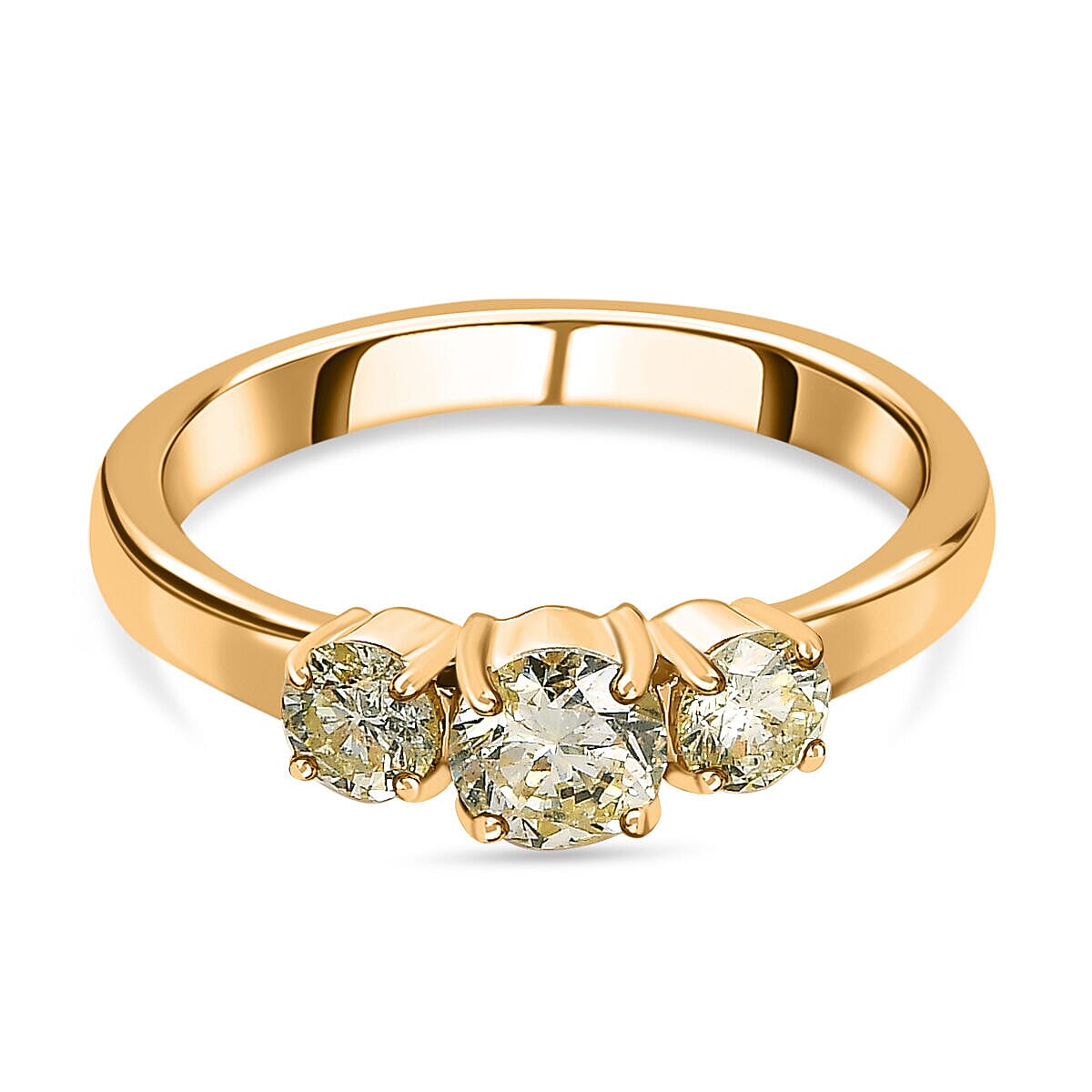 14K Yellow Gold SGL Certified (I1) Natural Yellow Diamond 3 Stone Ring 1.00 Ct