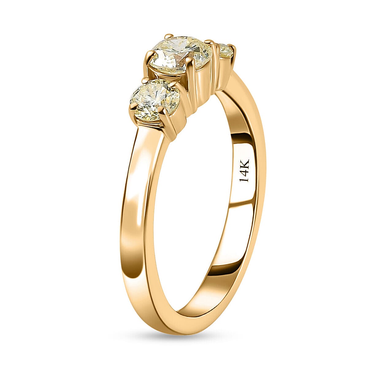 14K Yellow Gold SGL Certified (I1) Natural Yellow Diamond 3 Stone Ring 1.00 Ct