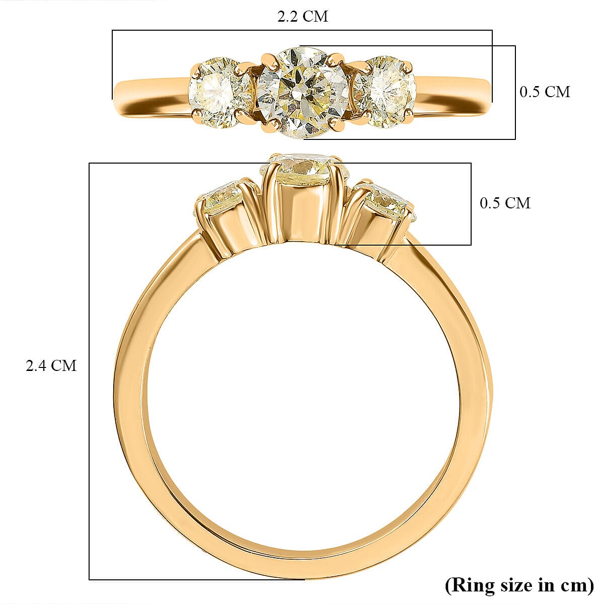 14K Yellow Gold SGL Certified (I1) Natural Yellow Diamond 3 Stone Ring 1.00 Ct