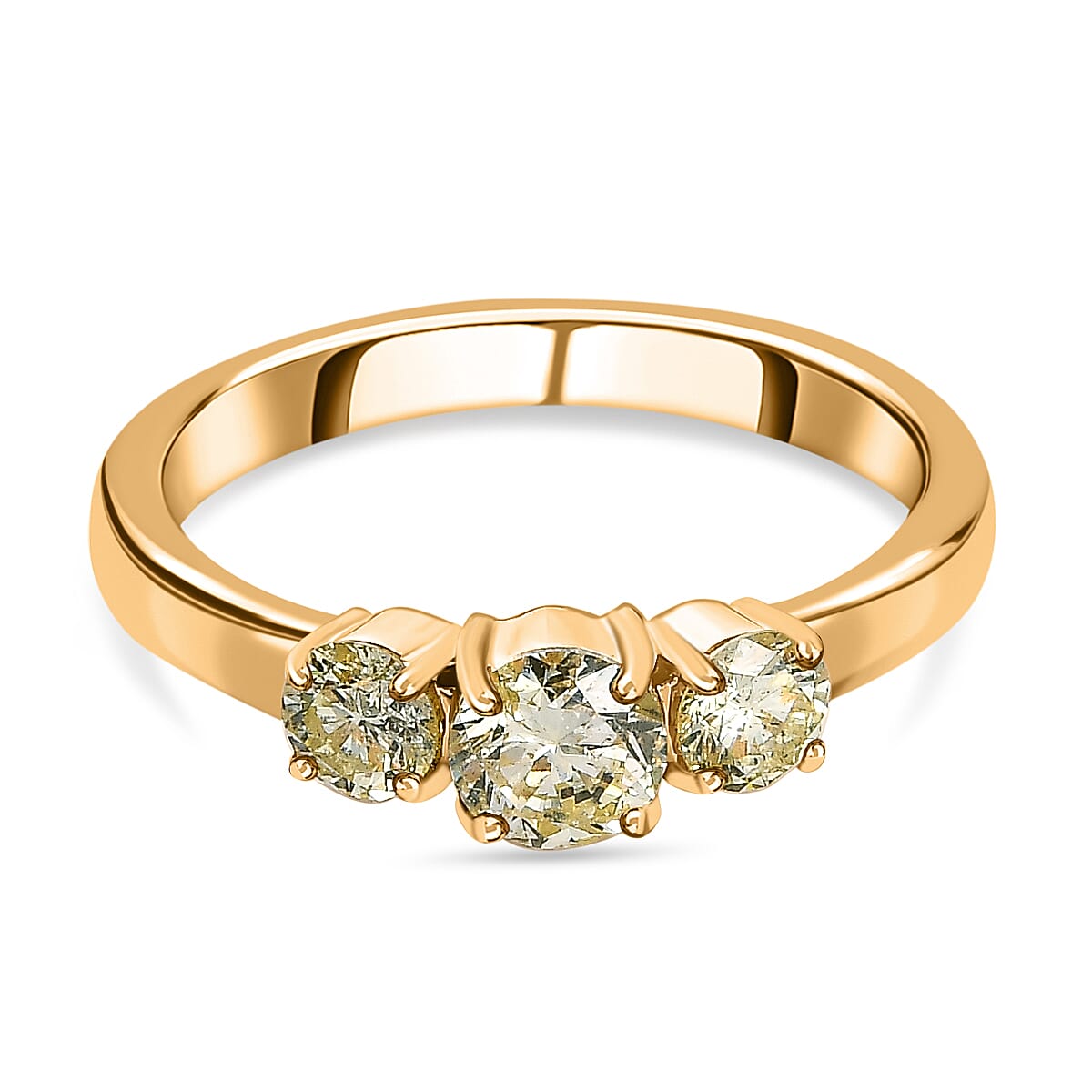 14K Yellow Gold SGL Certified (I1) Natural Yellow Diamond 3 Stone Ring 1.00 Ct