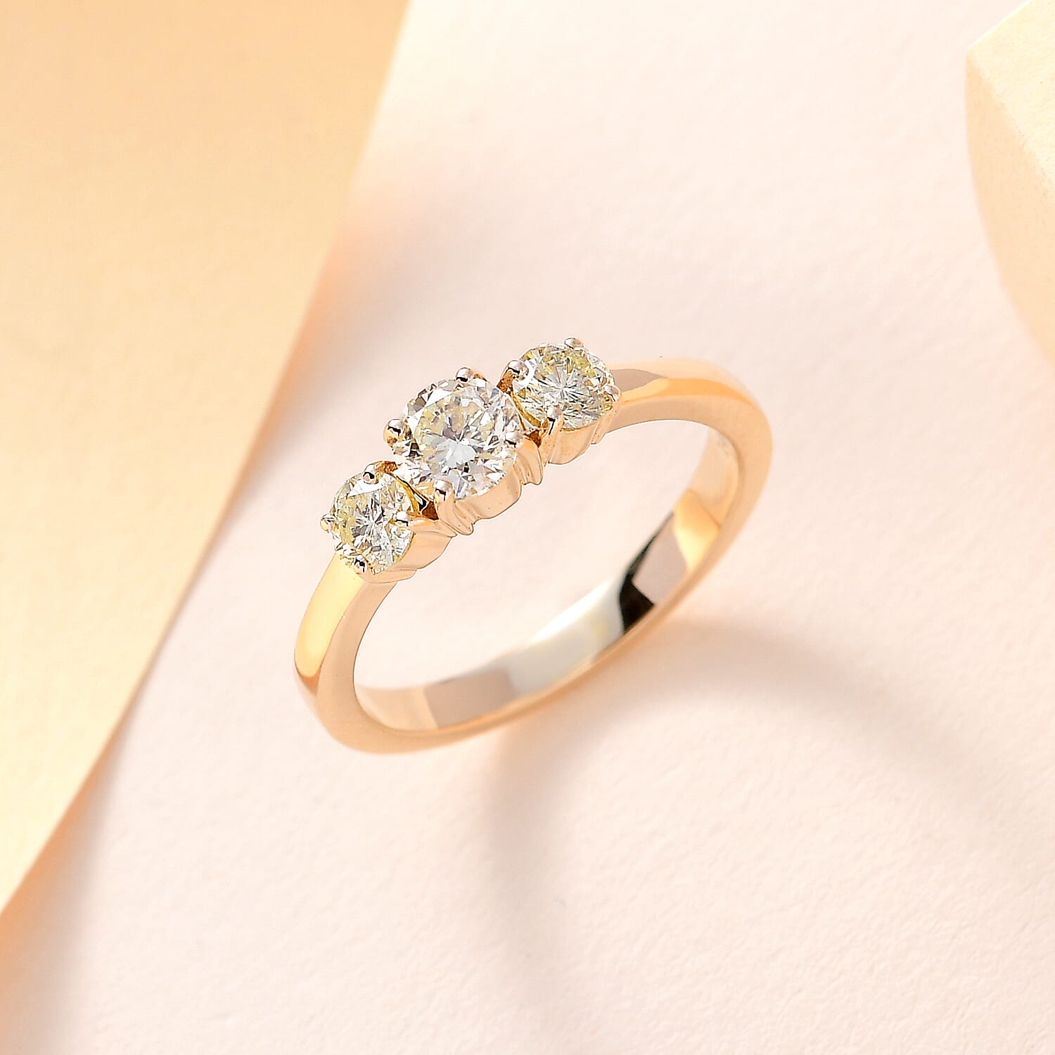 14K Yellow Gold SGL Certified (I1) Natural Yellow Diamond 3 Stone Ring 1.00 Ct