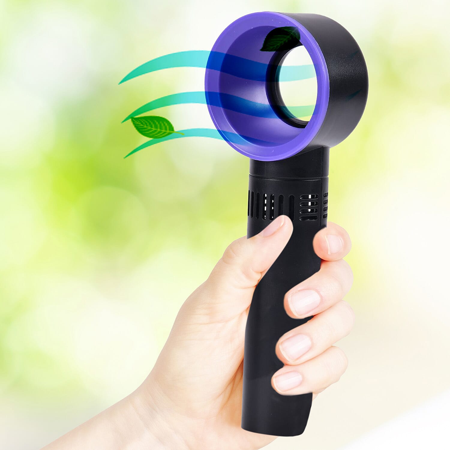 Rechargable Super Quiet Bladeless Fan with 3 Wind Speeds, upto 10HRS Run Time - Black & Blue