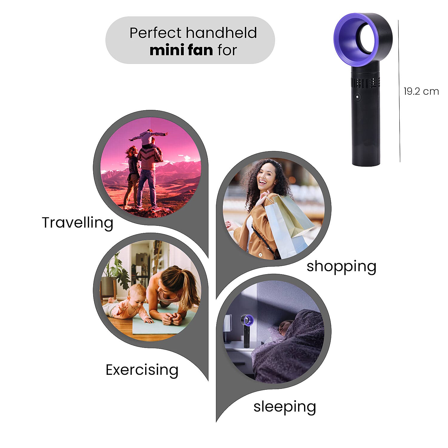 Rechargable Super Quiet Bladeless Fan with 3 Wind Speeds, upto 10HRS Run Time - Black & Blue