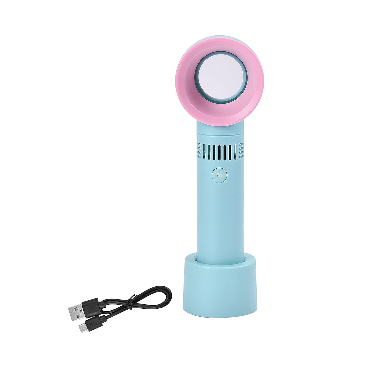 Rechargable Super Quiet Bladless Fan with 3 Wind Speeds, upto 10HRS Run Time - Turquoise and Pink