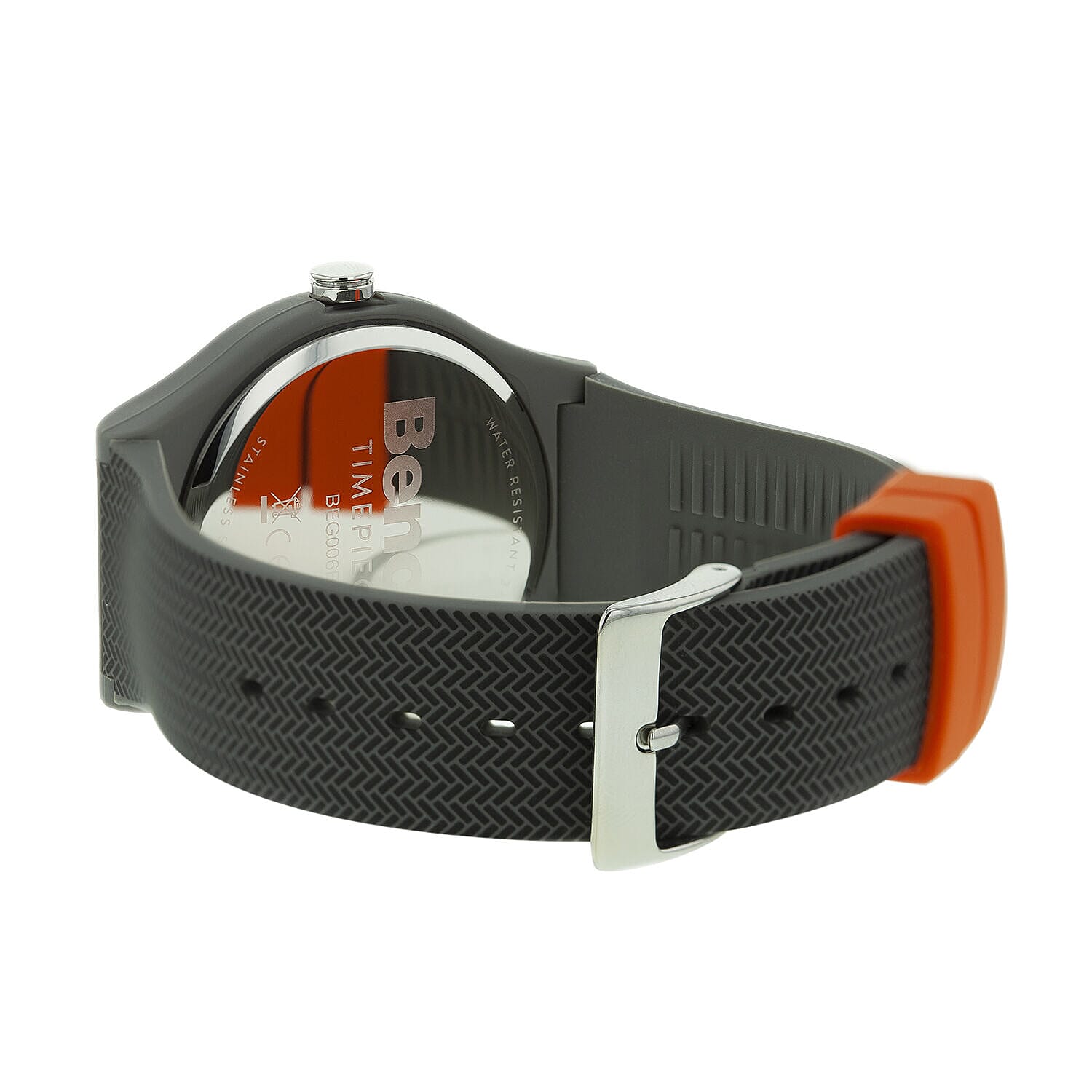 One Time Closeout Deal- BENCH Orange Dial 3 ATM Water Resistant Watch with Grey Colour Silicone Strap