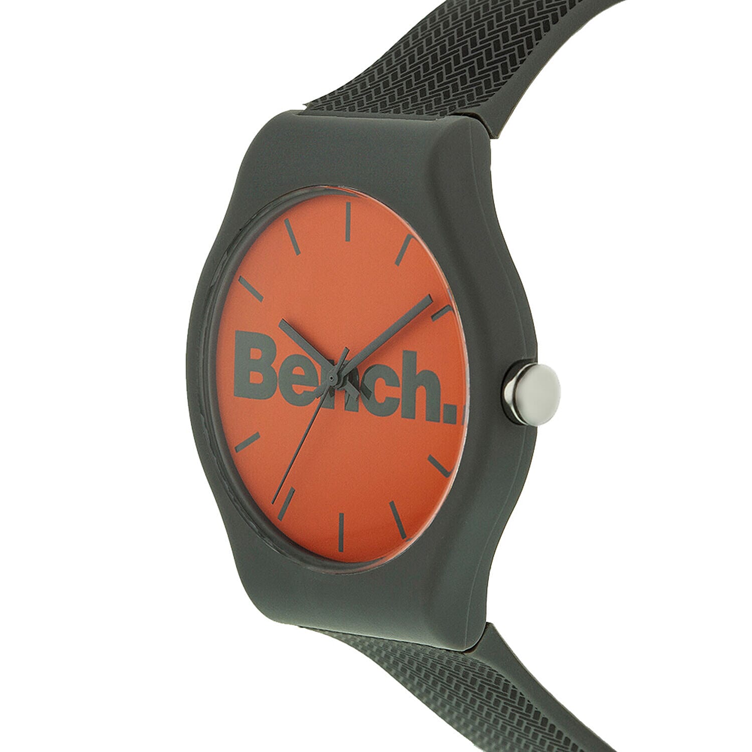 One Time Closeout Deal- BENCH Orange Dial 3 ATM Water Resistant Watch with Grey Colour Silicone Strap