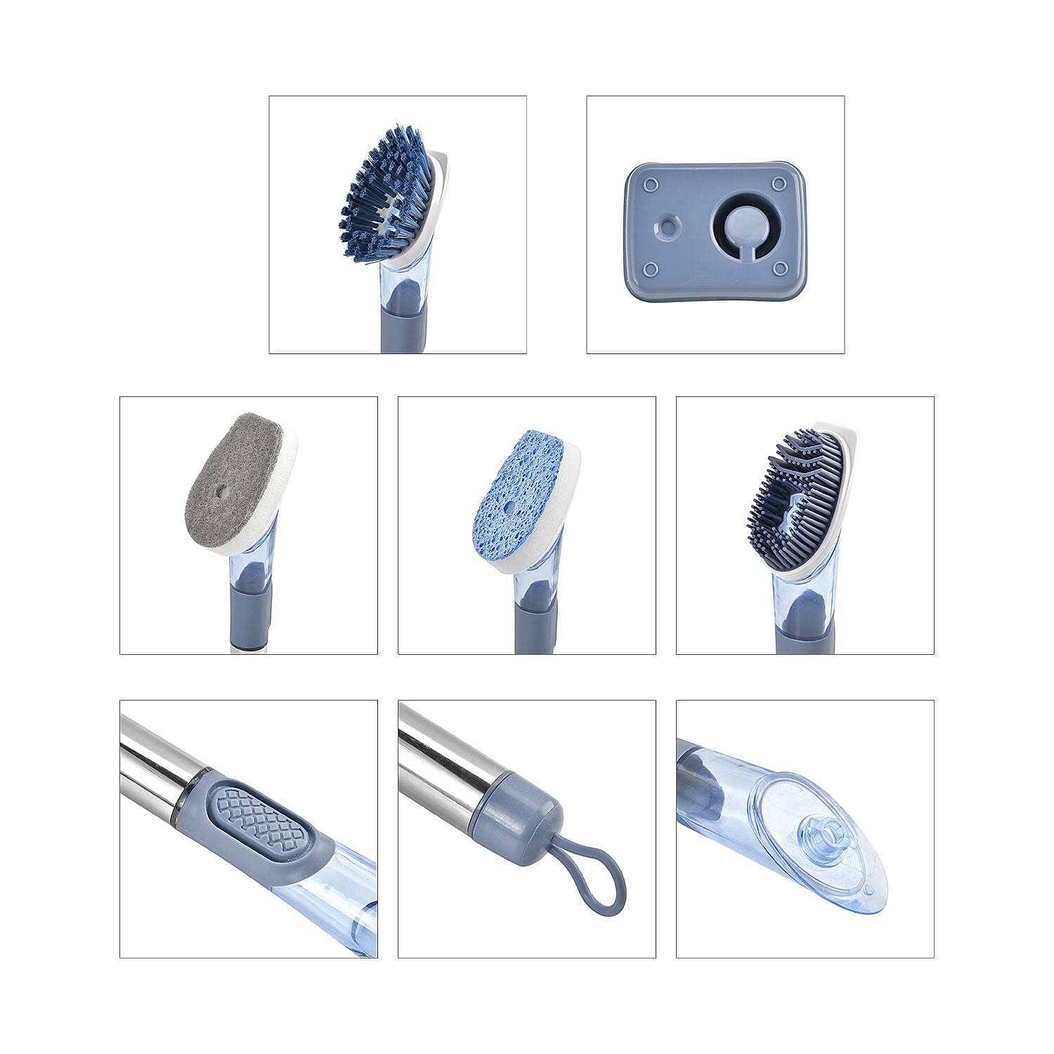 Closeout Multipurpose Soap Dispensing Cleaning Brush with 6 Heads