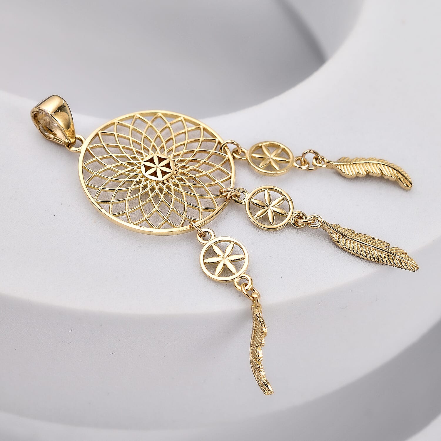 ITALIAN Made 9K Yellow Gold Dream Catcher Pendant