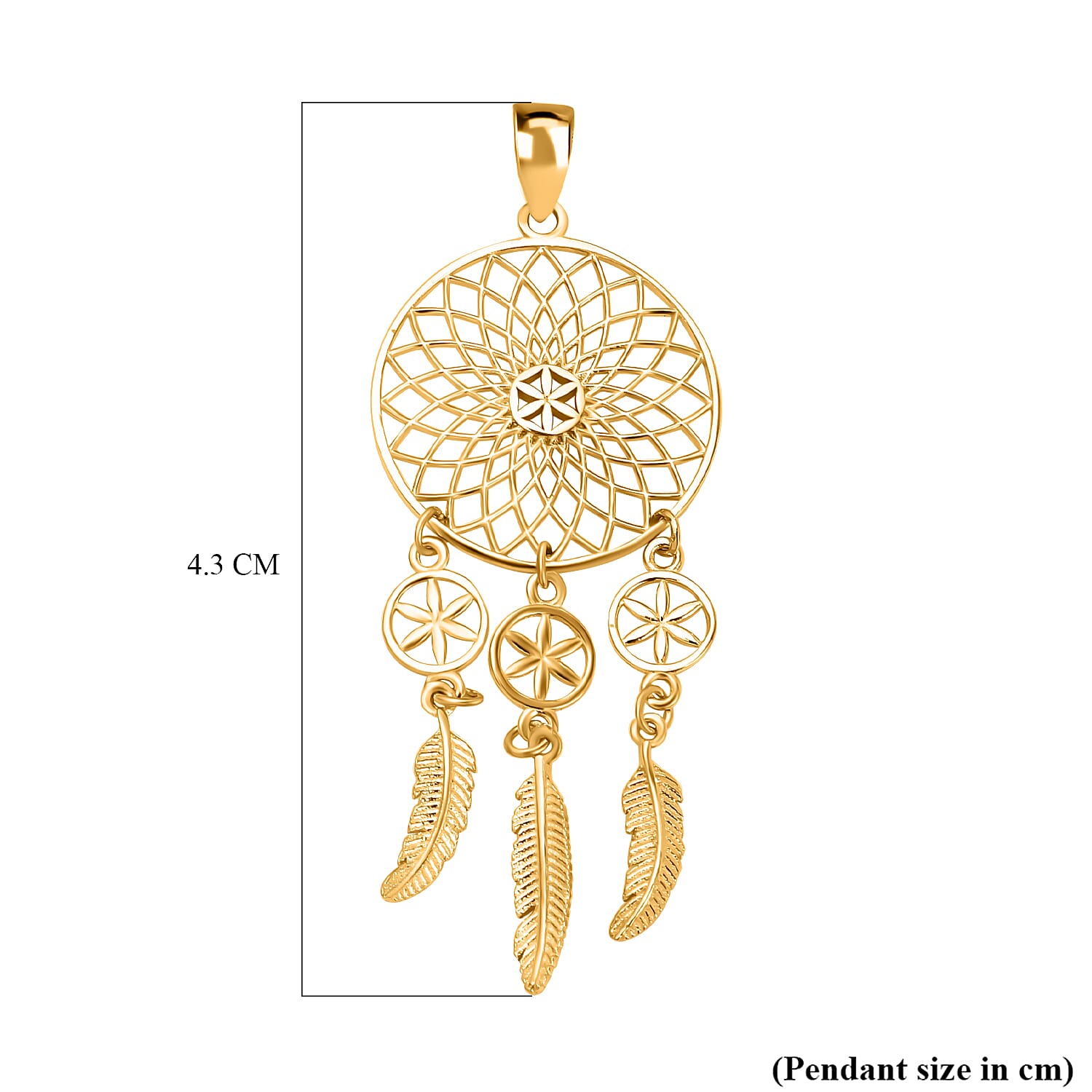 ITALIAN Made 9K Yellow Gold Dream Catcher Pendant