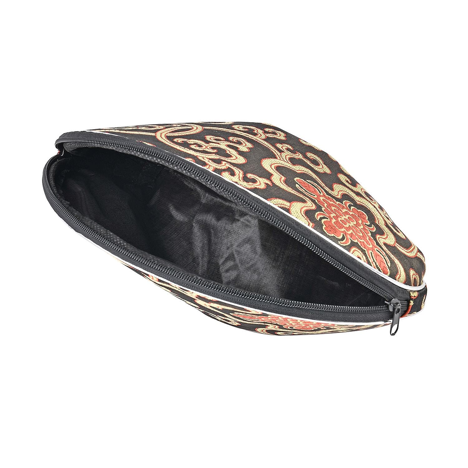 Set of 10 Embroidered Floral Pattern Multipurpose Bags with Zipper Closure - Black - Red