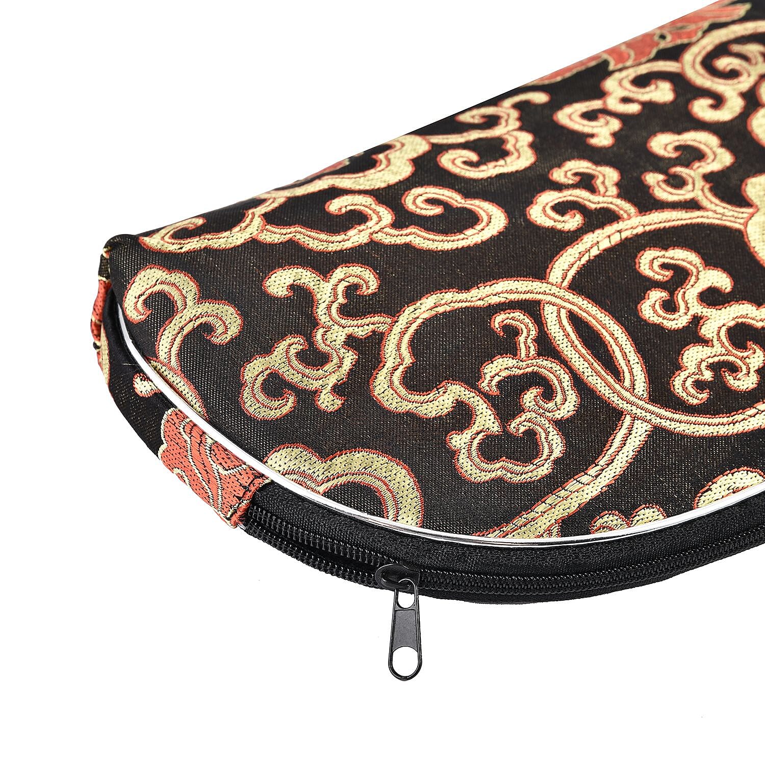 Set of 10 Embroidered Floral Pattern Multipurpose Bags with Zipper Closure - Black - Red