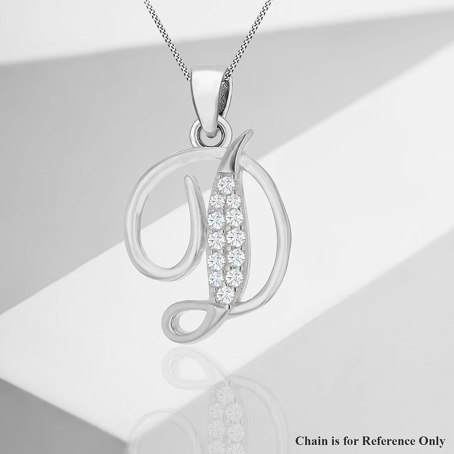 Cubic Zirconia  Pendant in Rhodium Overlay Sterling Silver 0.02 ct  0.016  Ct.