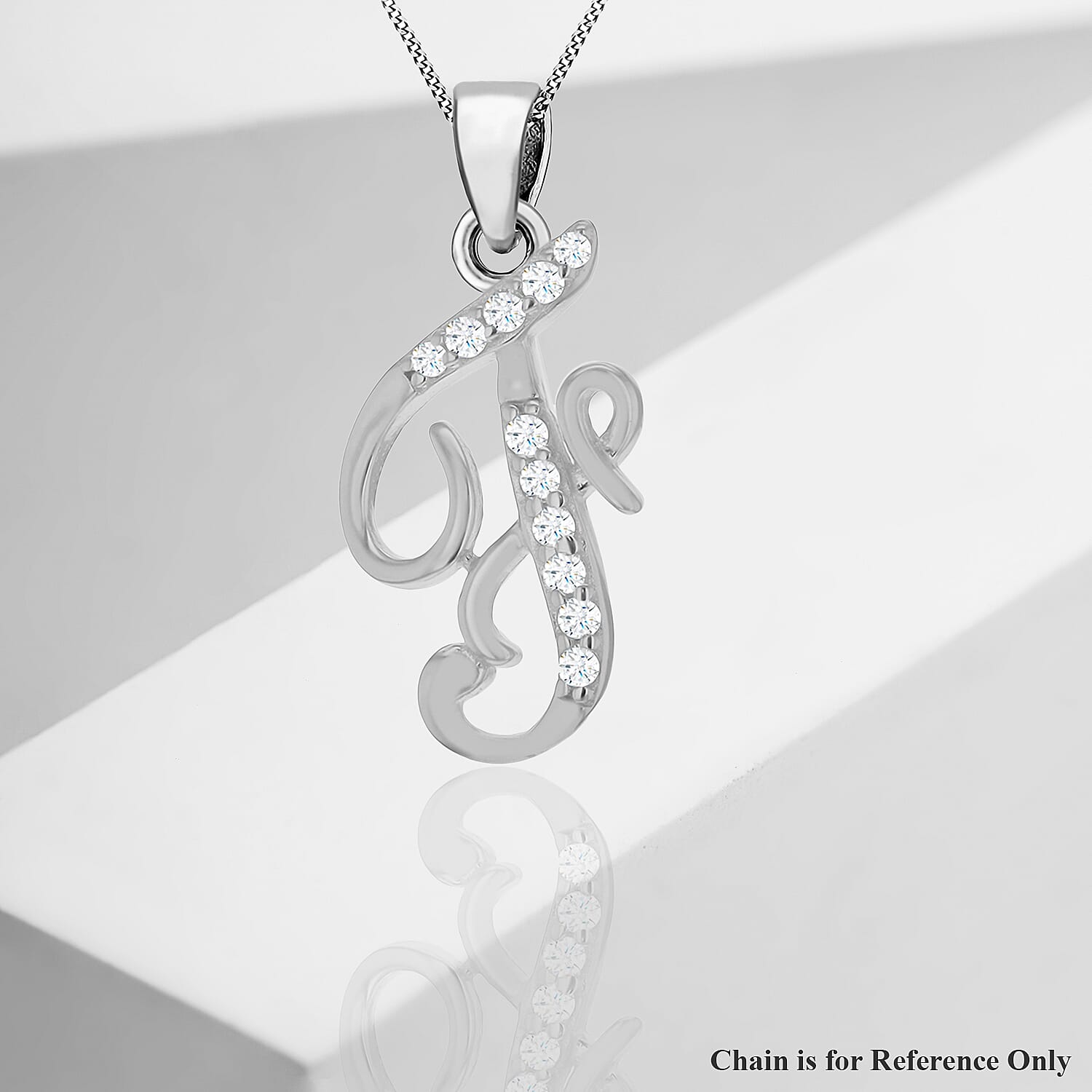 Cubic Zirconia  Pendant in Rhodium Overlay Sterling Silver 0.02 ct  0.016  Ct.