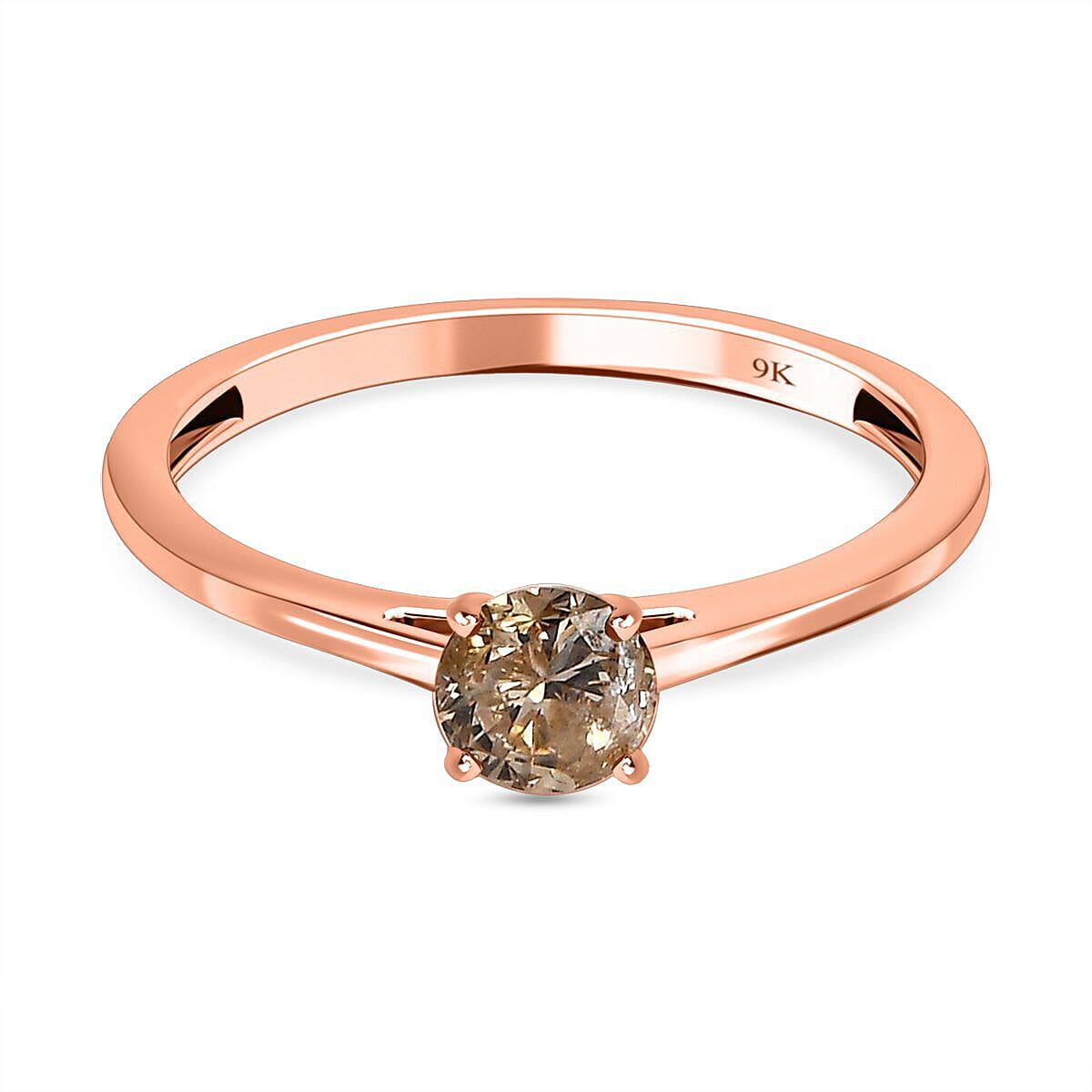 9K Rose Gold SGL Certified Champagne Diamond Solitaire Ring 0.50 Ct