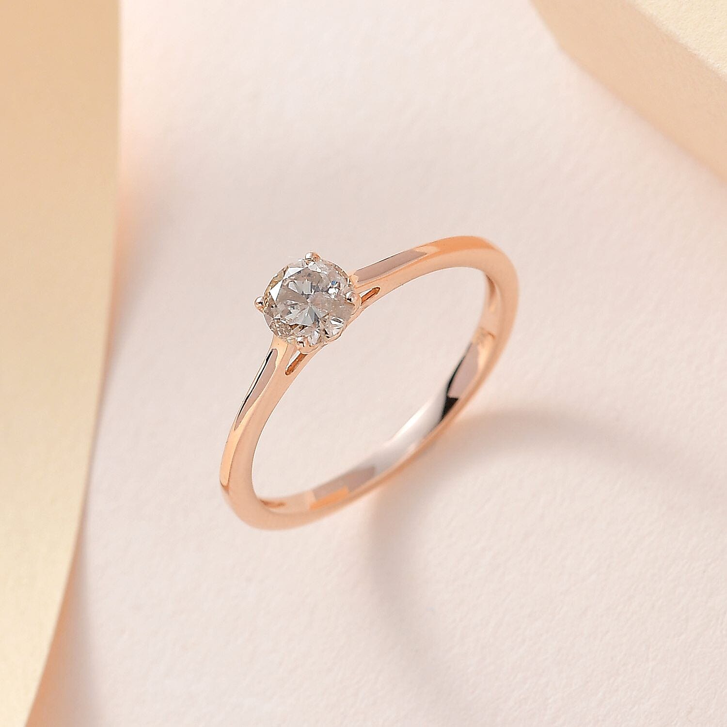 9K Rose Gold SGL Certified Champagne Diamond Solitaire Ring 0.50 Ct