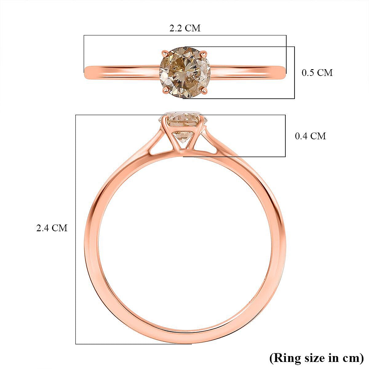 9K Rose Gold SGL Certified Champagne Diamond Solitaire Ring 0.50 Ct