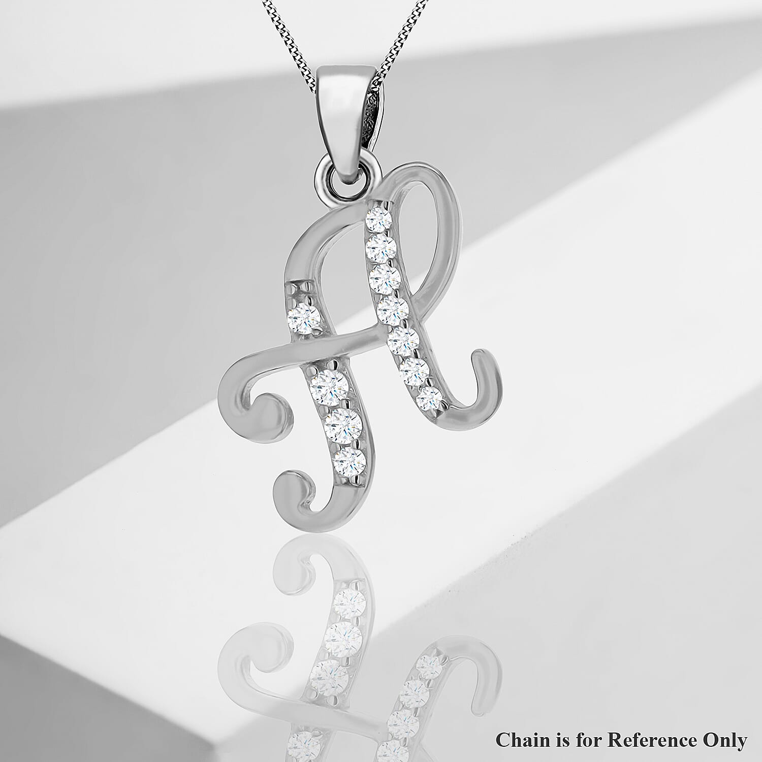 Cubic Zirconia  Pendant in Rhodium Overlay Sterling Silver 0.02 ct  0.021  Ct.